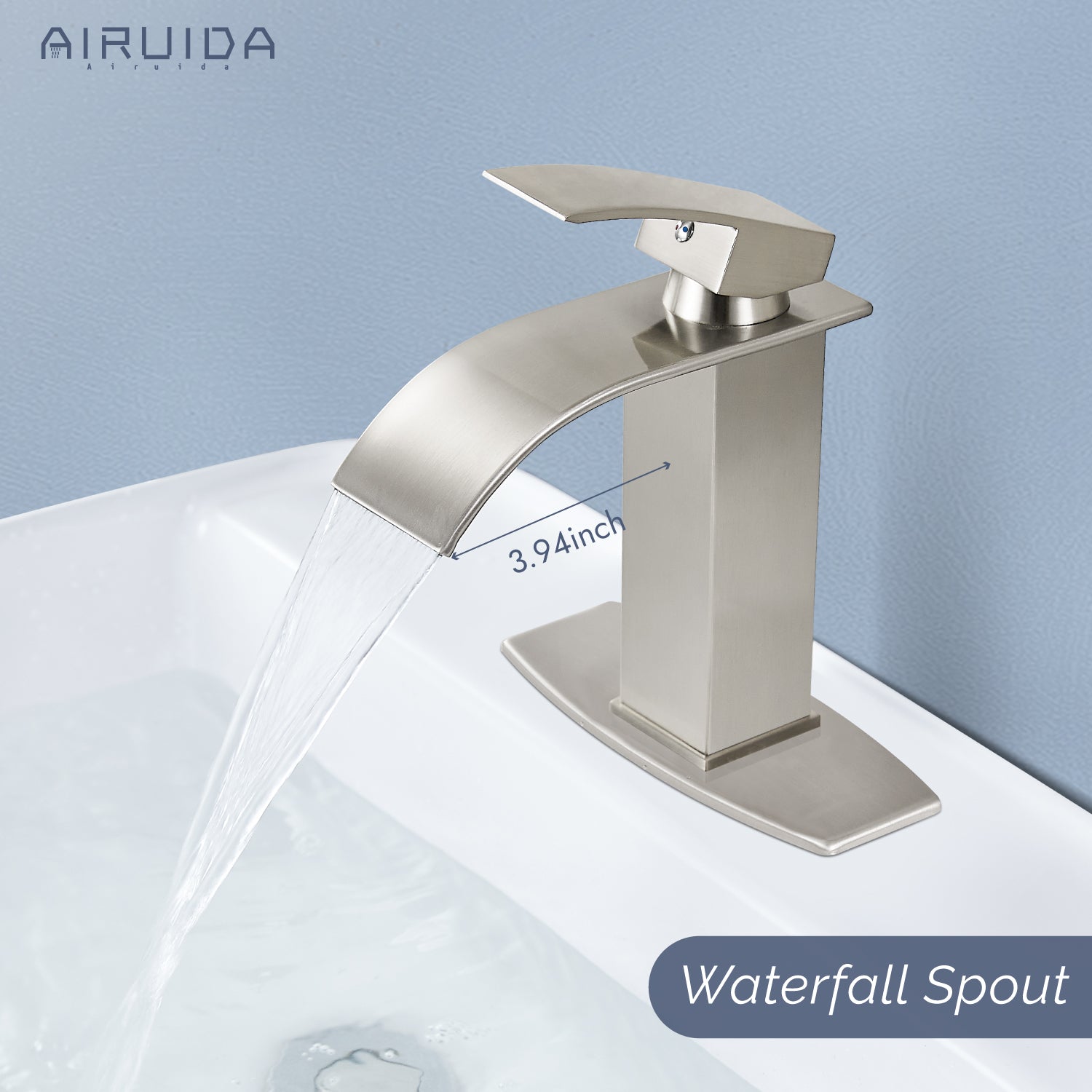 Airuida Waterfall Spout Bathroom Faucet, Rv Lavatory Vessel Faucet, Single Handle One Hole 1 or 3 Hole with Deck Plate, Bathroom Sink Faucet with Pop-up Drain