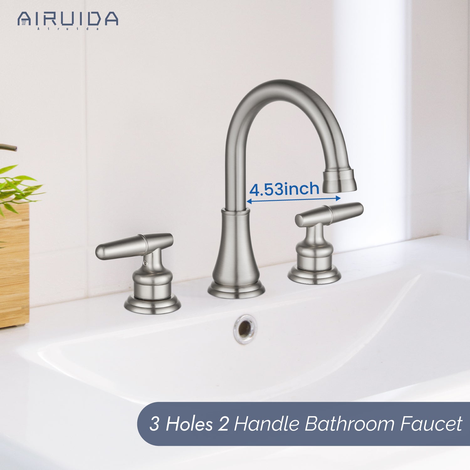 Airuida 8 Inch Widespread Bathroom Sink Faucet 2 Handles 3 Holes 360 Degree Swivel Spout Stainless Steel Lavatory Vanity Faucets Bathroom Faucets