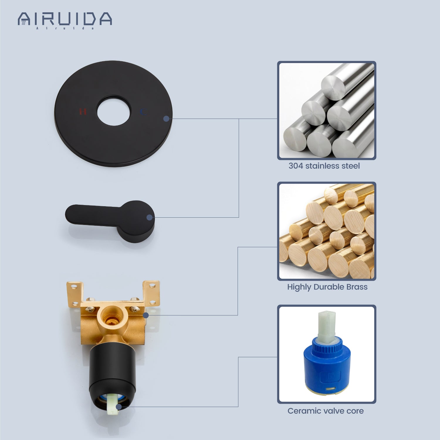 Airuida Single-Function Shower Handle Valve Trim Kit Shower Valves Wall Mount Brass Faucet Shower Rough-In Valve Bathroom Trim Kit Single Handle Tub Shower Valve Mixer