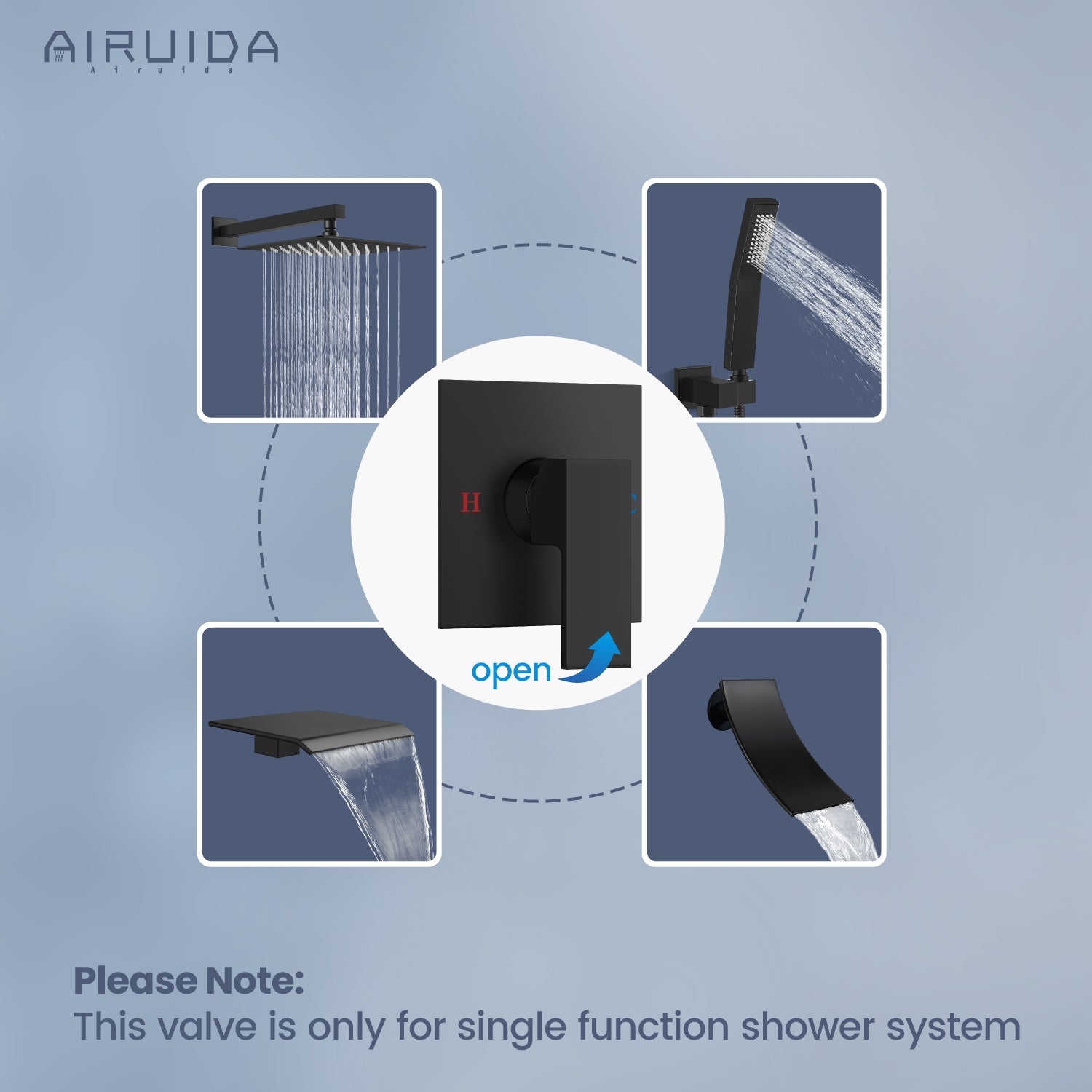 Airuida Single-Function Shower Handle Valve Trim Kit Shower Valves Wall Mount Brass Faucet Shower Rough-In Valve Bathroom Trim Kit Single Handle Tub Shower Valve Mixer