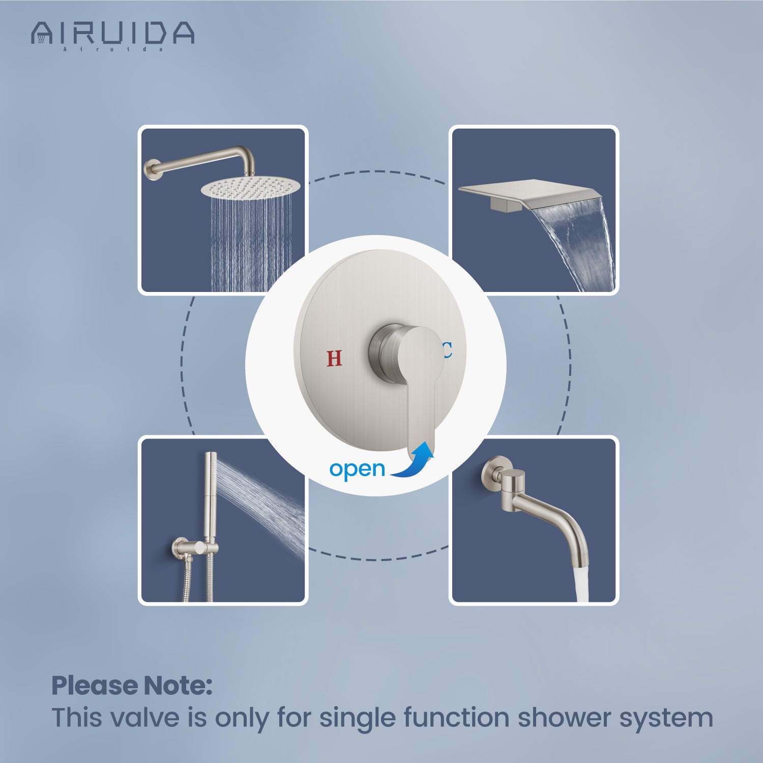 Airuida Single-Function Shower Handle Valve Trim Kit Shower Valves Wall Mount Brass Faucet Shower Rough-In Valve Bathroom Trim Kit Single Handle Tub Shower Valve Mixer