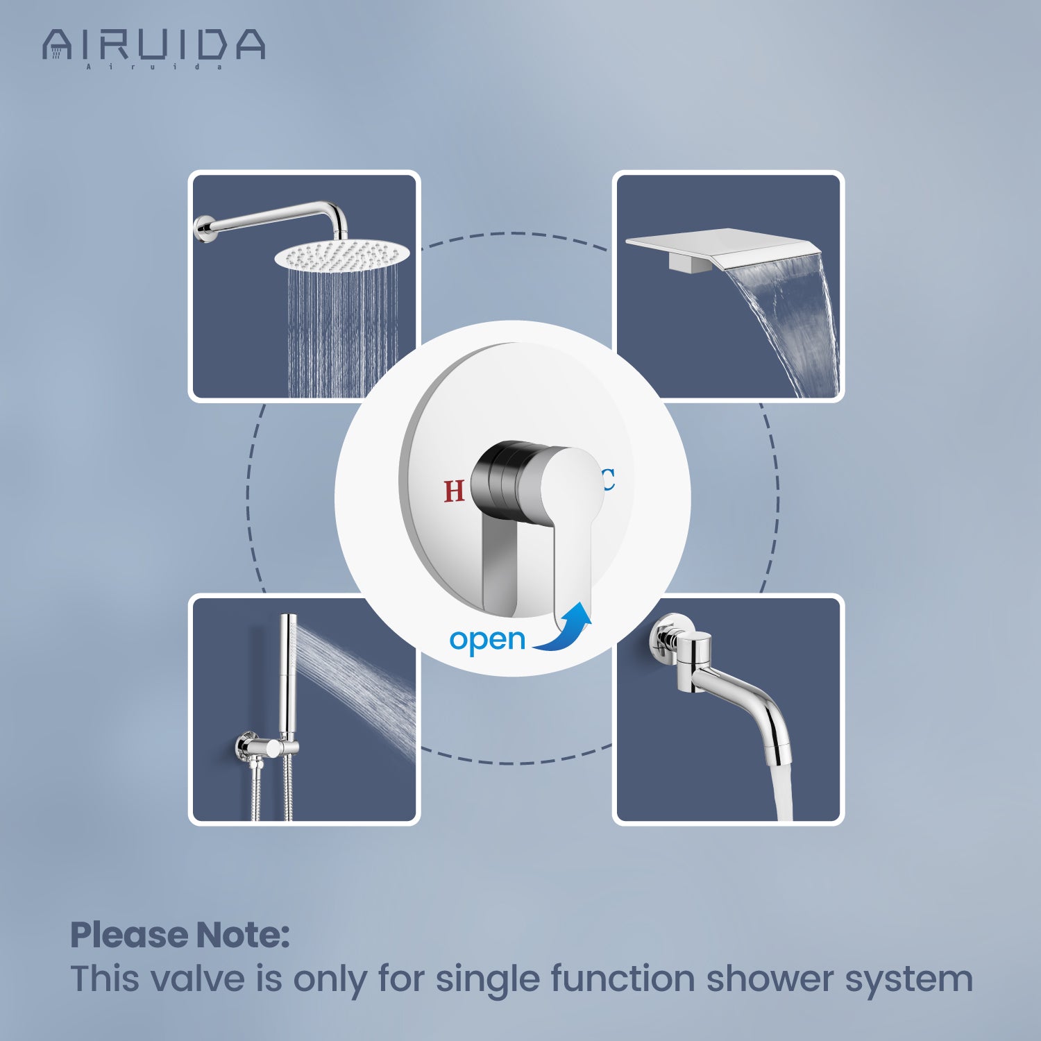 Airuida Single-Function Shower Handle Valve Trim Kit Shower Valves Wall Mount Brass Faucet Shower Rough-In Valve Bathroom Trim Kit Single Handle Tub Shower Valve Mixer