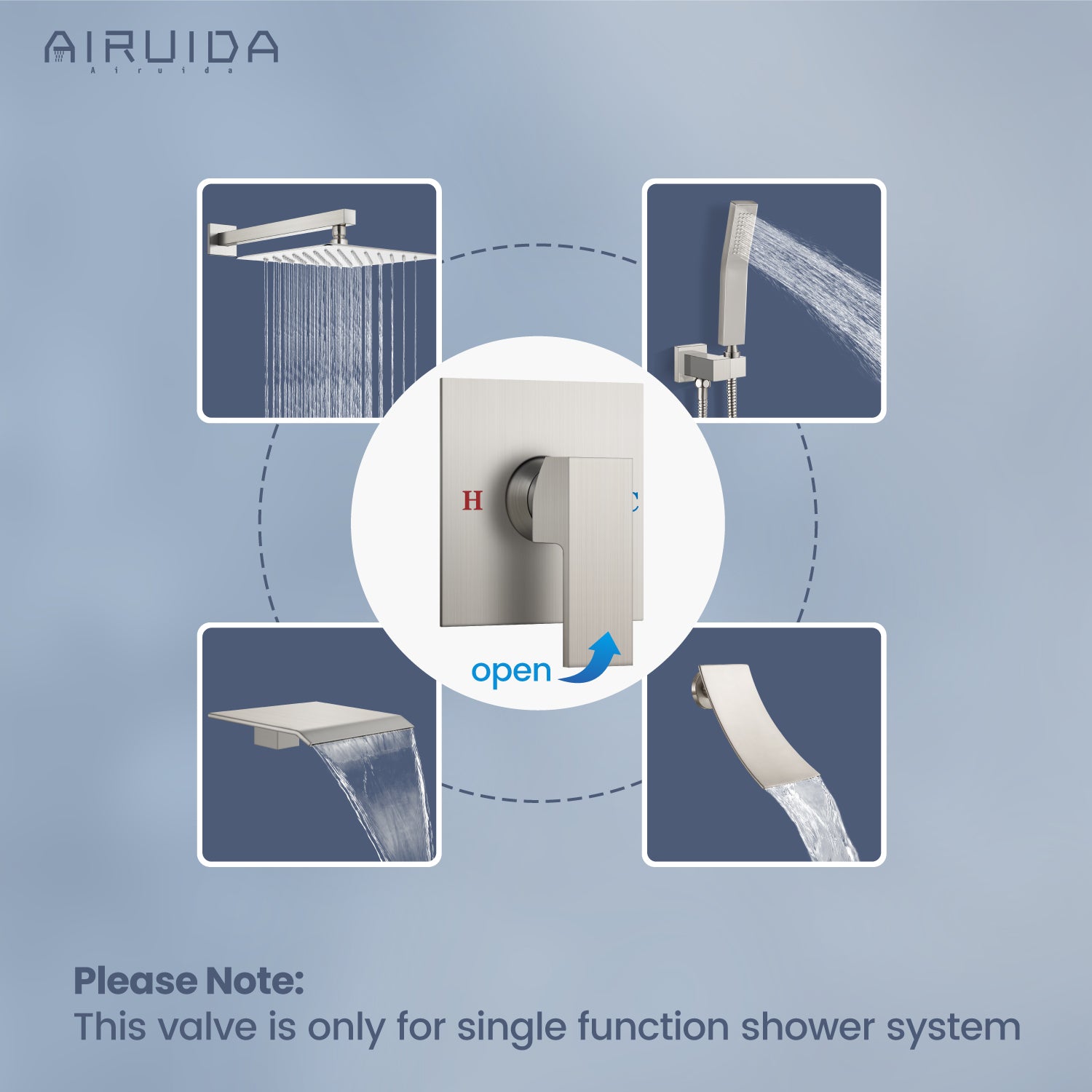 Airuida Single-Function Shower Handle Valve Trim Kit Shower Valves Wall Mount Brass Faucet Shower Rough-In Valve Bathroom Trim Kit Single Handle Tub Shower Valve Mixer