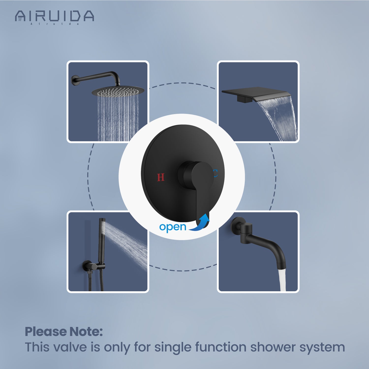 Airuida Single-Function Shower Handle Valve Trim Kit Shower Valves Wall Mount Brass Faucet Shower Rough-In Valve Bathroom Trim Kit Single Handle Tub Shower Valve Mixer