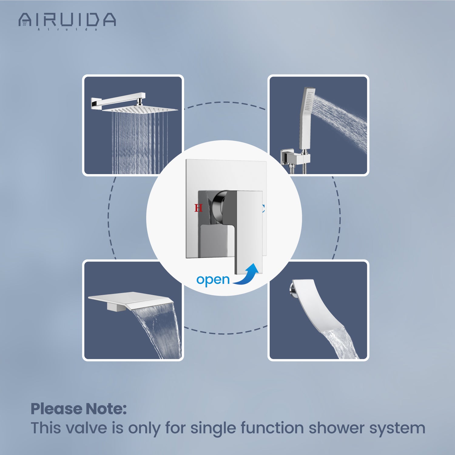 Airuida Single-Function Shower Handle Valve Trim Kit Shower Valves Wall Mount Brass Faucet Shower Rough-In Valve Bathroom Trim Kit Single Handle Tub Shower Valve Mixer