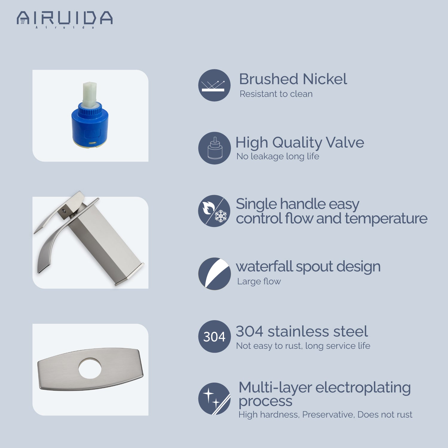 Airuida Waterfall Spout Bathroom Faucet, Rv Lavatory Vessel Faucet, Single Handle One Hole 1 or 3 Hole with Deck Plate, Bathroom Sink Faucet with Pop-up Drain
