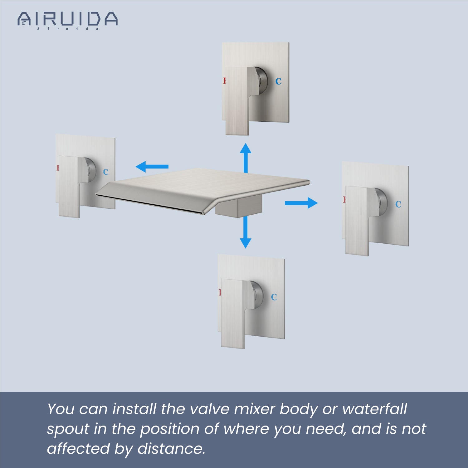 Airuida Waterfall Bathtub Faucet Set Wall Mount Tub Filler Tub Spout Shower Faucet Set with Solid Brass Rough-in Valve Trim Kit