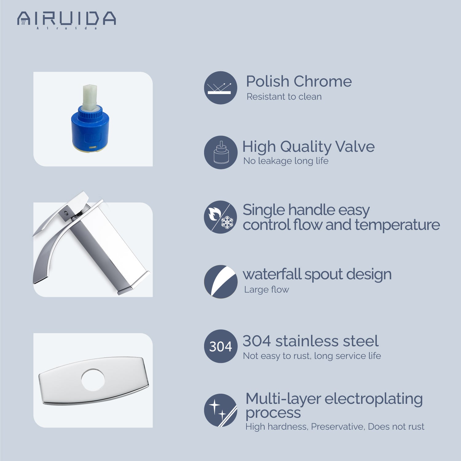 Airuida Waterfall Spout Bathroom Faucet, Rv Lavatory Vessel Faucet, Single Handle One Hole 1 or 3 Hole with Deck Plate, Bathroom Sink Faucet with Pop-up Drain