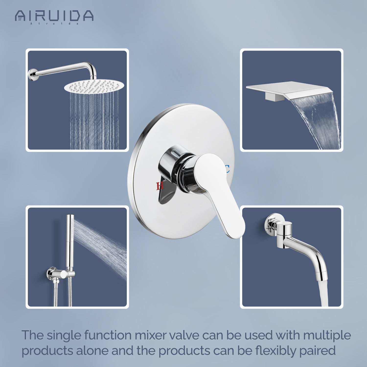 Airuida Single-Function Shower Handle Valve Trim Kit Shower Valves Wall Mount Brass Faucet Shower Rough-In Valve Bathroom Trim Kit Single Handle Tub Shower Valve Mixer