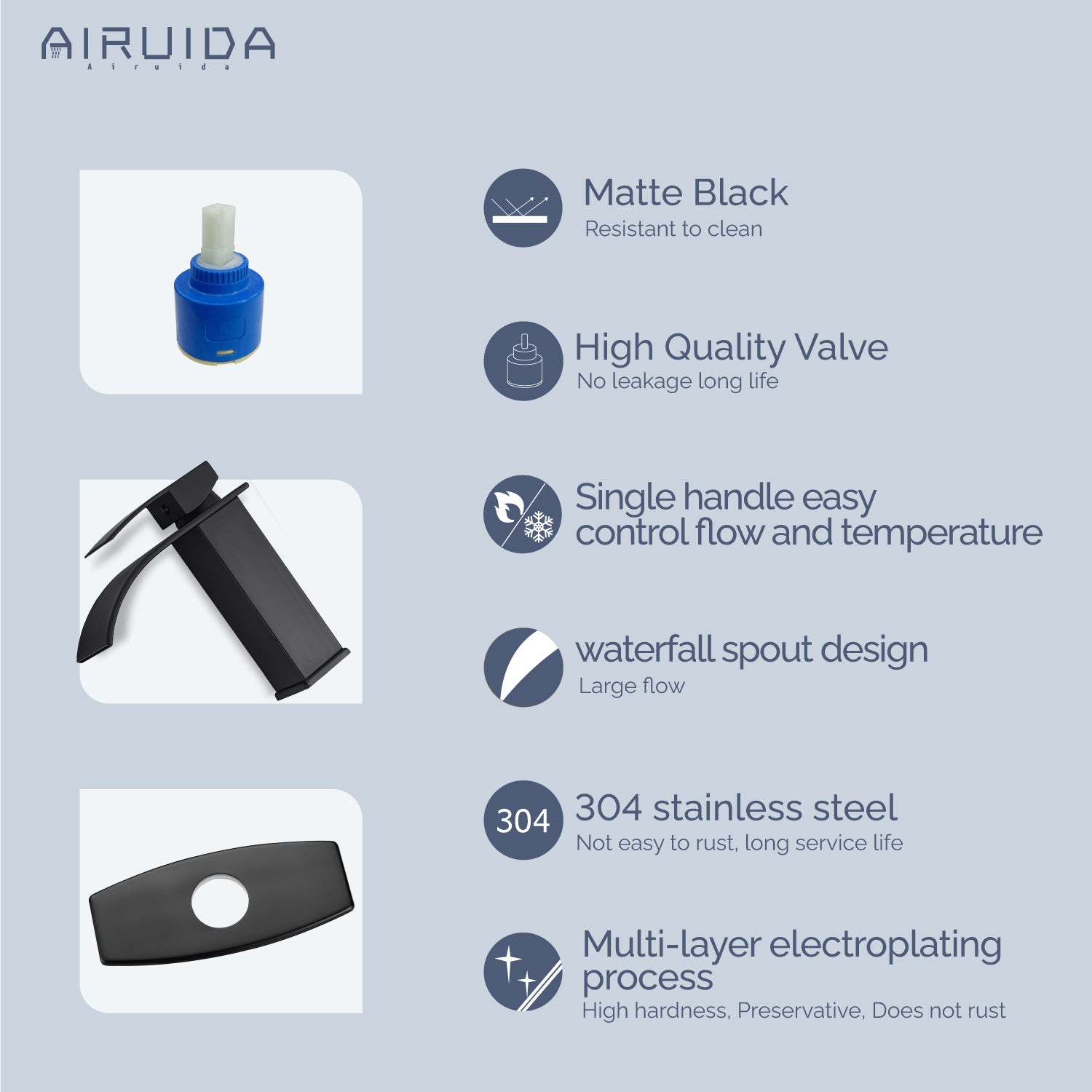 Airuida Waterfall Spout Bathroom Faucet, Rv Lavatory Vessel Faucet, Single Handle One Hole 1 or 3 Hole with Deck Plate, Bathroom Sink Faucet with Pop-up Drain