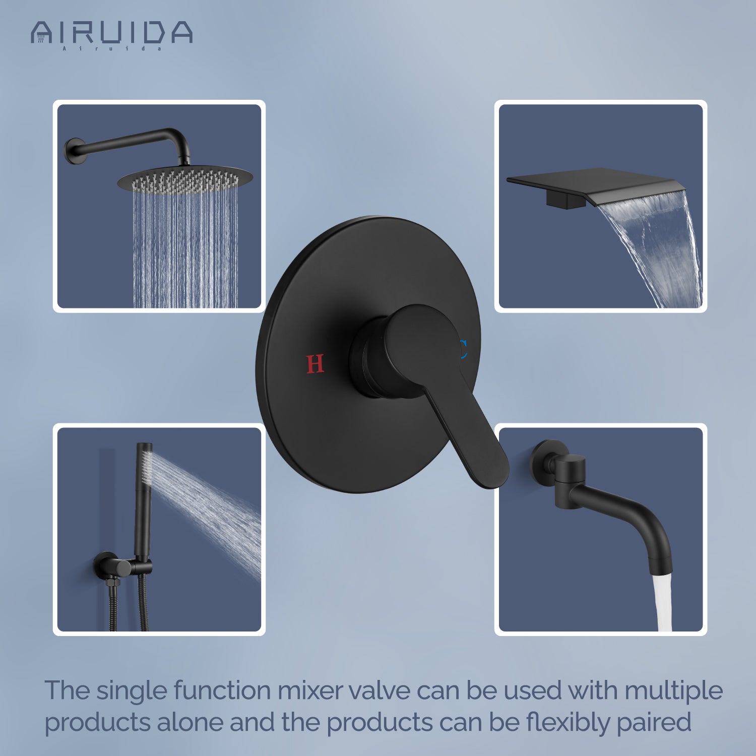 Airuida Single-Function Shower Handle Valve Trim Kit Shower Valves Wall Mount Brass Faucet Shower Rough-In Valve Bathroom Trim Kit Single Handle Tub Shower Valve Mixer