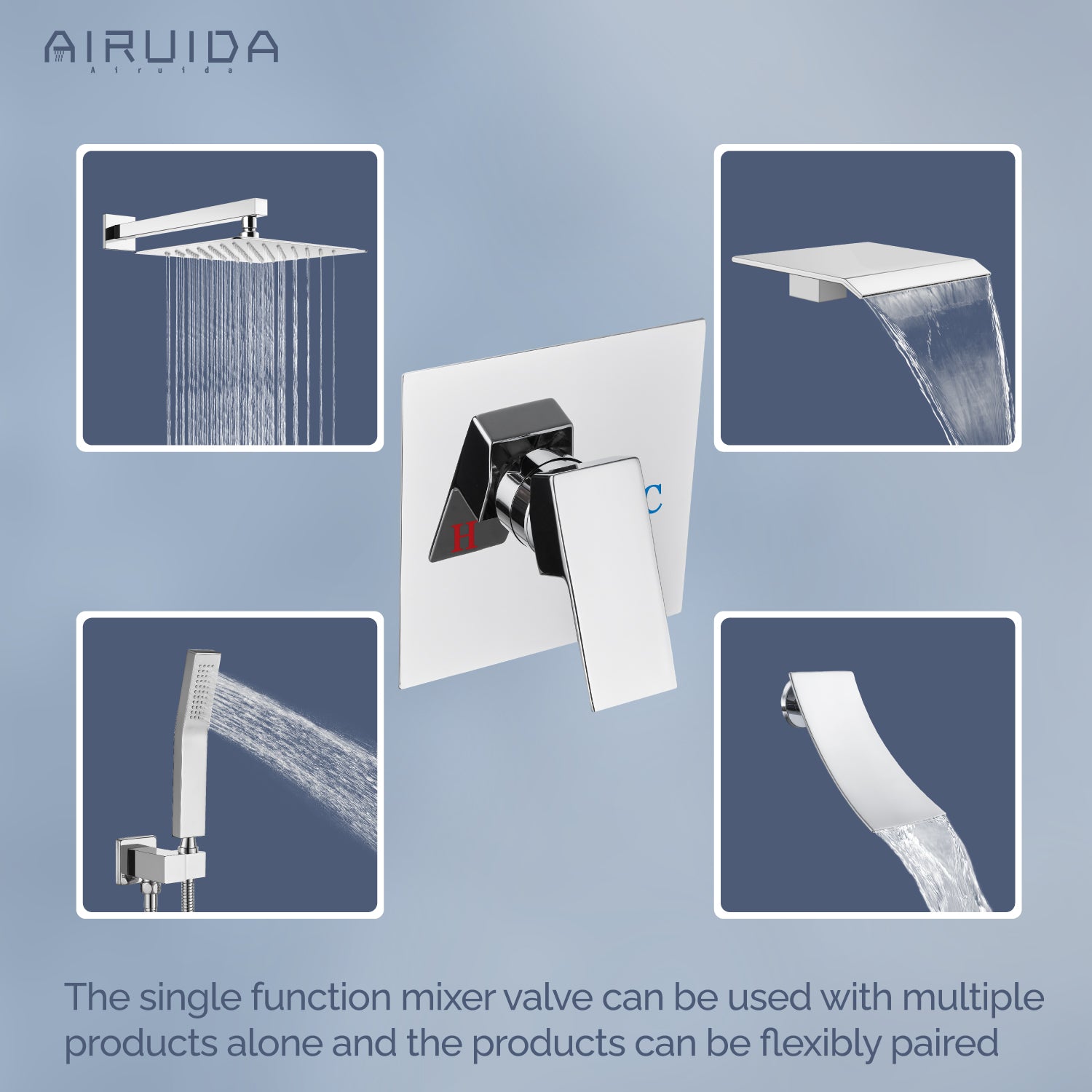 Airuida Single-Function Shower Handle Valve Trim Kit Shower Valves Wall Mount Brass Faucet Shower Rough-In Valve Bathroom Trim Kit Single Handle Tub Shower Valve Mixer