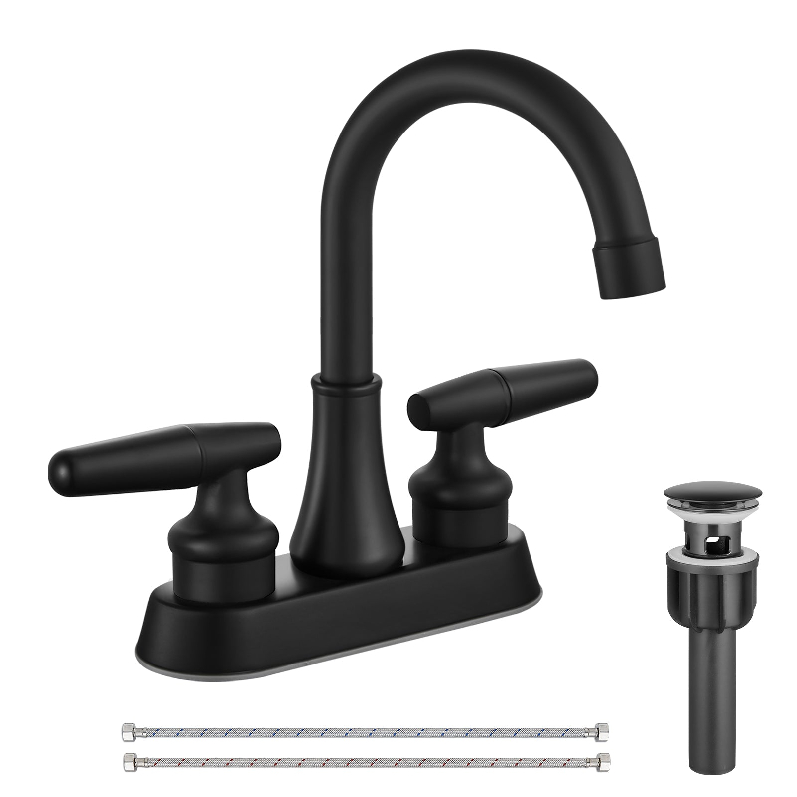 Airuida Bathroom Faucet 4 inch Centerset Two Handle Bathroom Sink Faucet 360°Swivel Spout Bathroom Faucet with Supply Hoses and Pop Up Drain Deck Mount