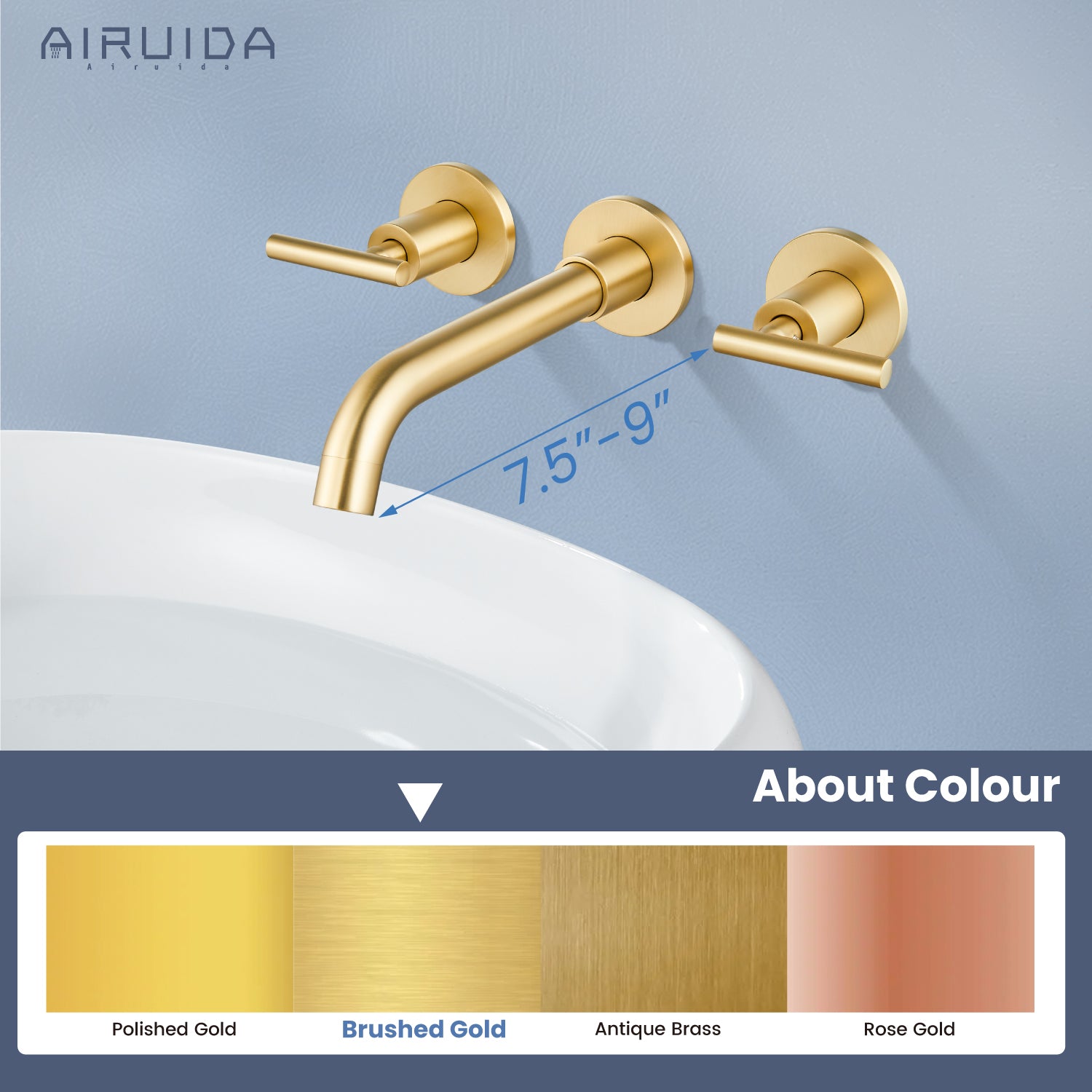 Airuida Wall Mount Bathroom Faucet Solid Brass Widespread Bathroom 360 Swivel Spout Sink Faucet Double Handles Lavatory Basin Sink Mixing Faucet with Rough in Valve