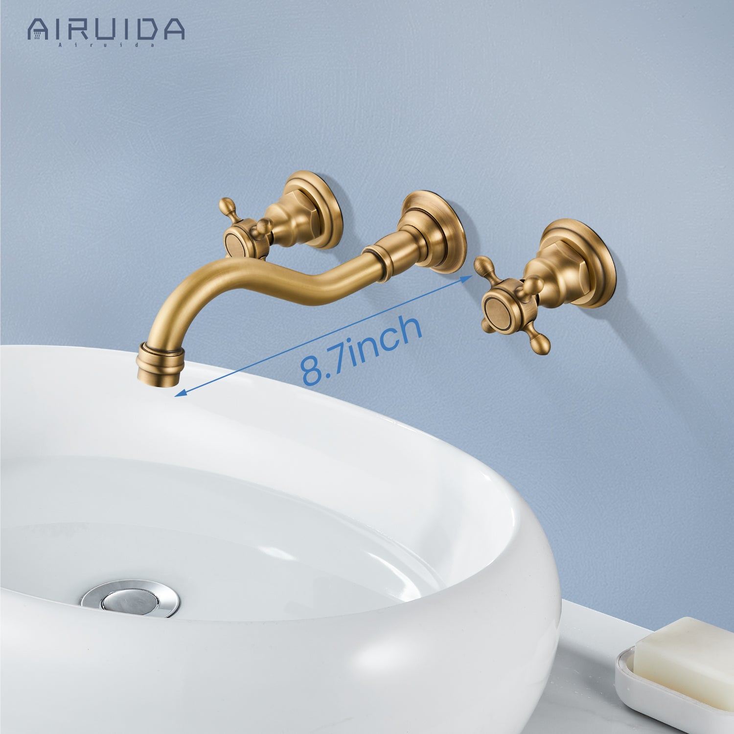 Airuida Wall Mount Faucet, Widespread Wall Mount Bathroom Sink Faucet, 360 Swivel Spout 2 Cross Knobs Handles 3 Holes Lavatory Basin Sink Mixing Faucet with Rough in Valve