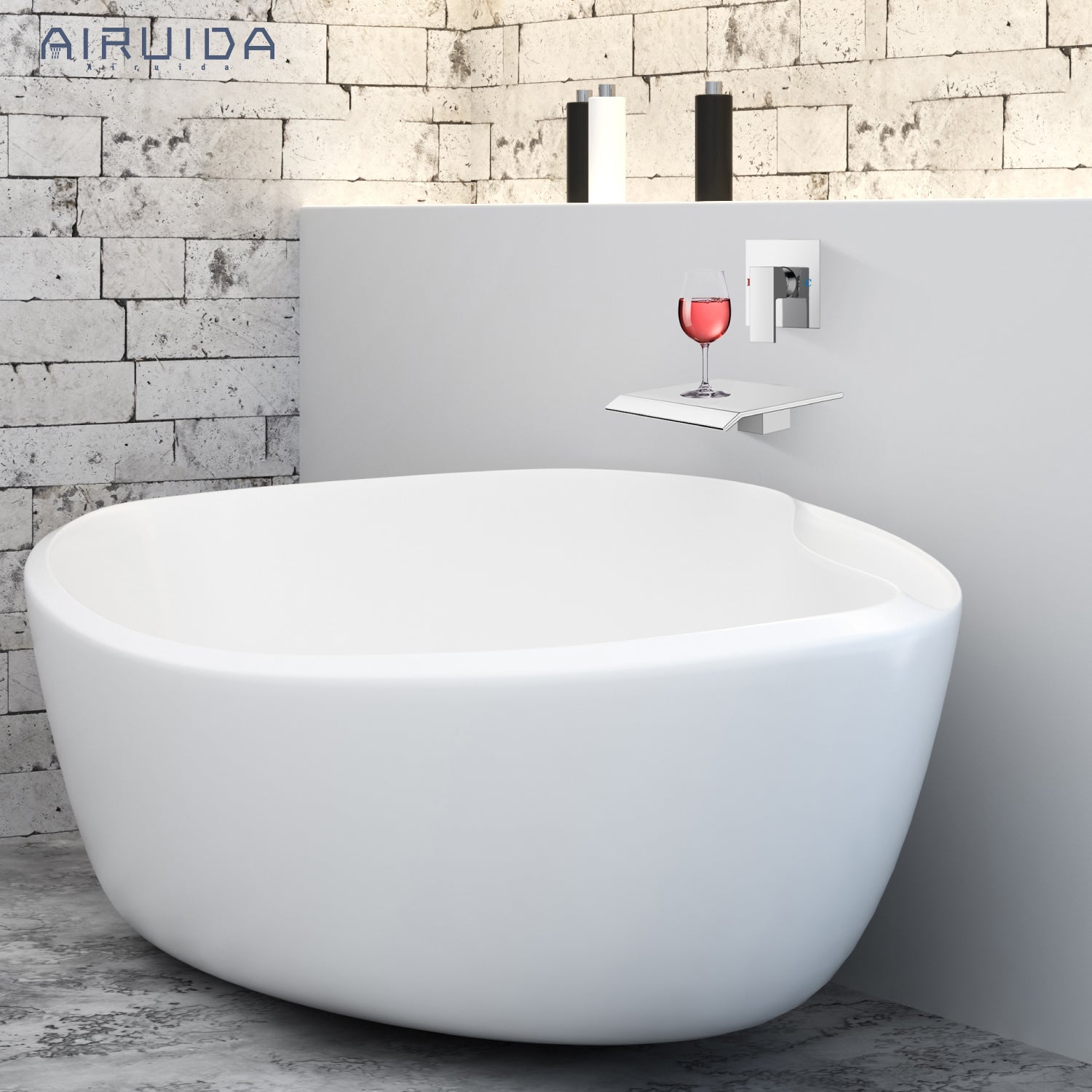 Airuida Waterfall Bathtub Faucet Set Wall Mount Tub Filler Tub Spout Shower Faucet Set with Solid Brass Rough-in Valve Trim Kit