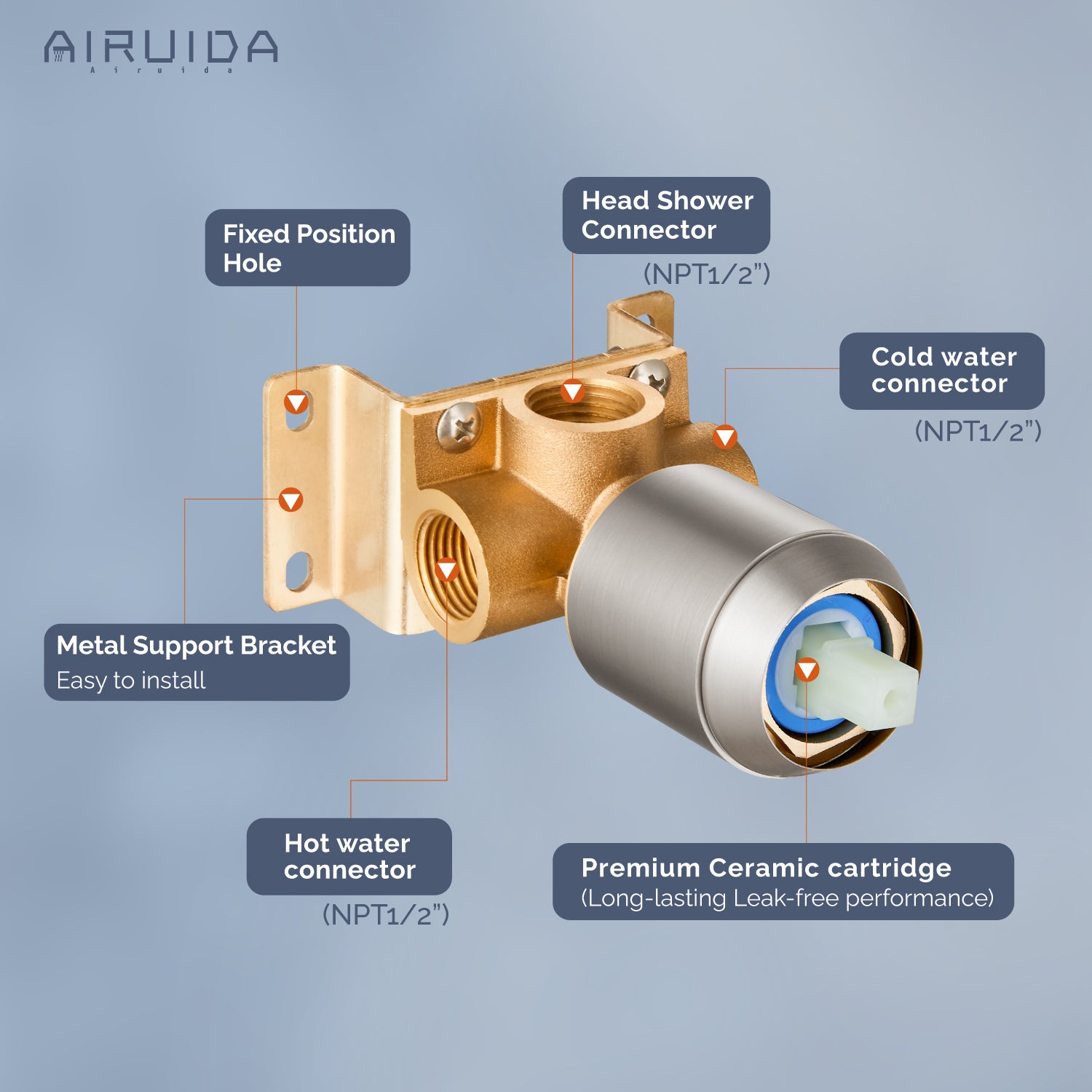 Airuida Single-Function Shower Handle Valve Trim Kit Shower Valves Wall Mount Brass Faucet Shower Rough-In Valve Bathroom Trim Kit Single Handle Tub Shower Valve Mixer