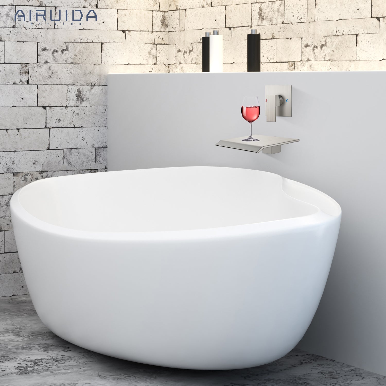 Airuida Waterfall Bathtub Faucet Set Wall Mount Tub Filler Tub Spout Shower Faucet Set with Solid Brass Rough-in Valve Trim Kit