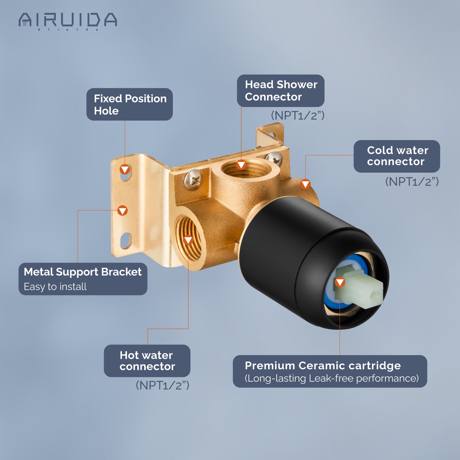 Airuida Single-Function Shower Handle Valve Trim Kit Shower Valves Wall Mount Brass Faucet Shower Rough-In Valve Bathroom Trim Kit Single Handle Tub Shower Valve Mixer