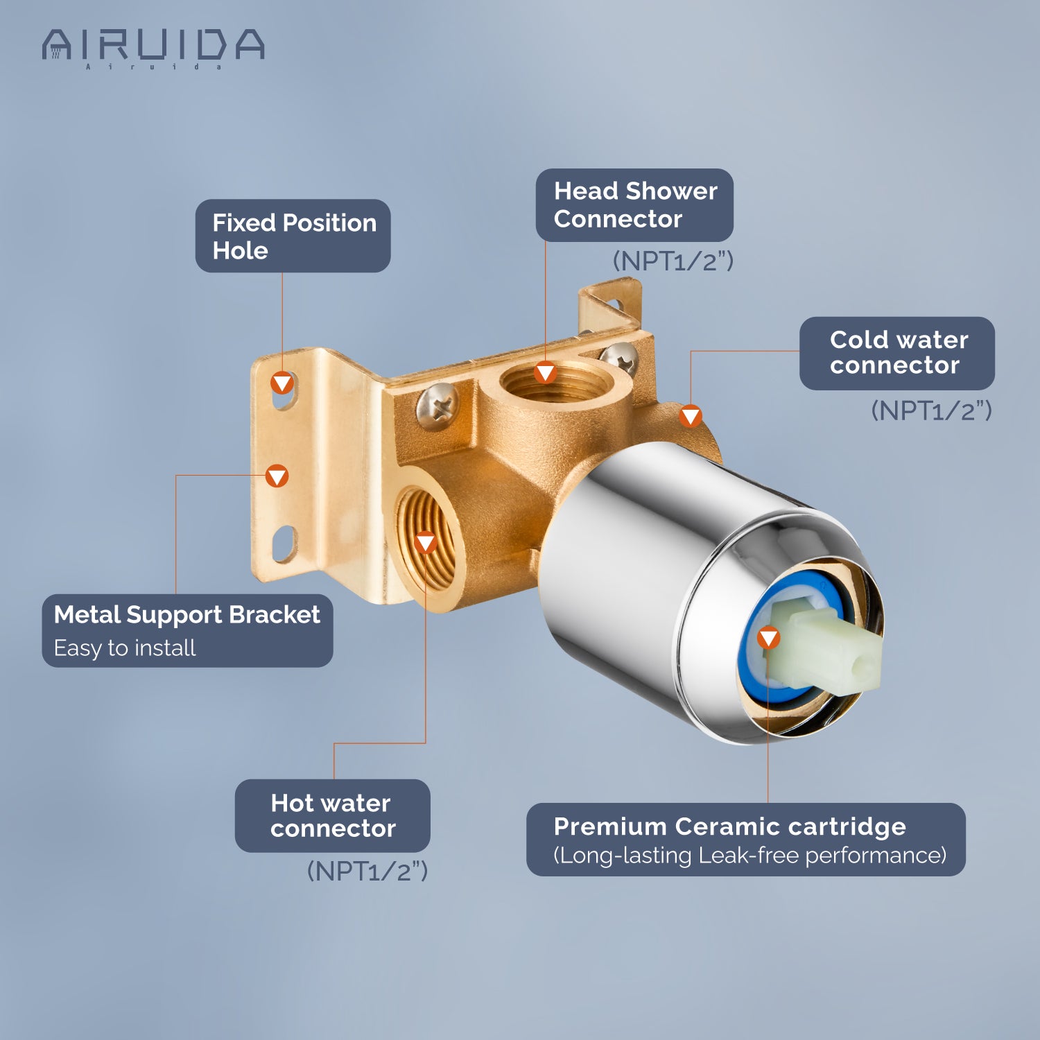 Airuida Single-Function Shower Handle Valve Trim Kit Shower Valves Wall Mount Brass Faucet Shower Rough-In Valve Bathroom Trim Kit Single Handle Tub Shower Valve Mixer