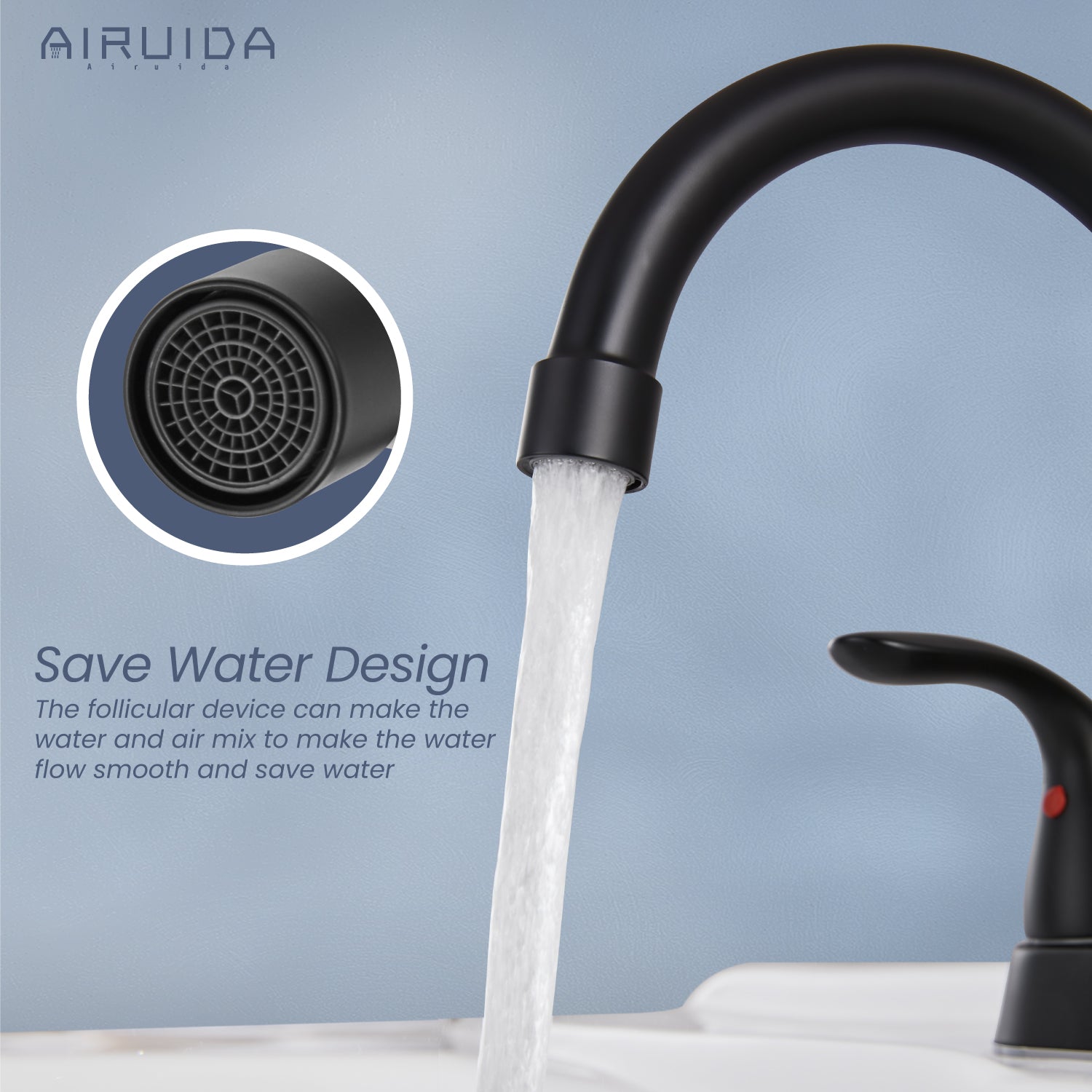 Airuida Bathroom Faucet 4 inch Centerset Two Handle Bathroom Sink Faucet 360°Swivel Spout Bathroom Faucet with Supply Hoses and Pop Up Drain Deck Mount