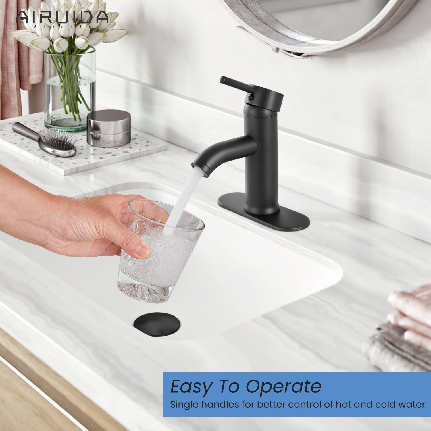 Airuida Bathroom Bowl Vessel Sink Faucet Short Bathroom Stainless Steel Faucet Single Handle Single Hole Deck Mount with Circular Spout Lavatory Vanity with Pop Up Drain