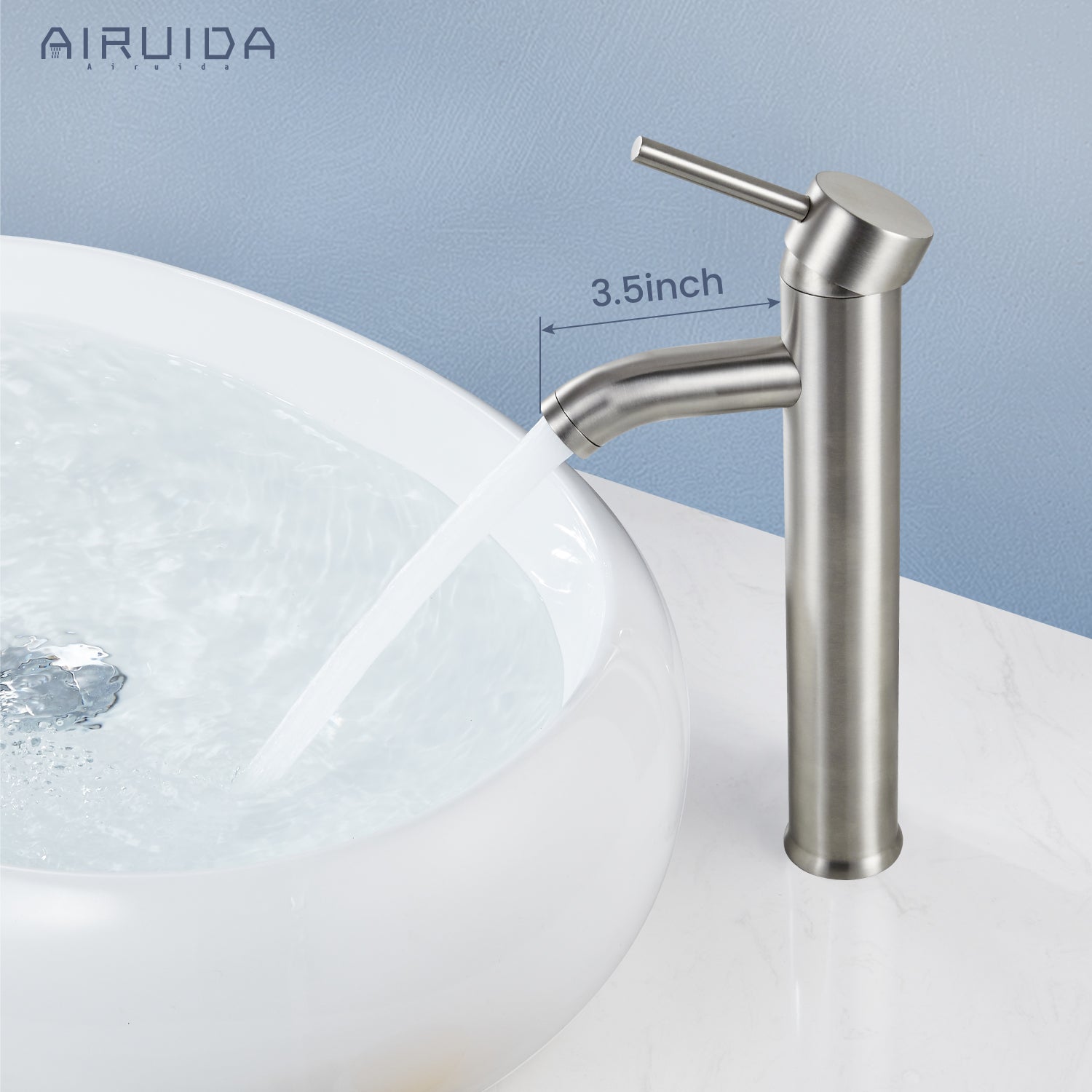 Airuida Single Hole Bathroom Bowl Vanity Faucets Single Handle Tall Bathroom Mixer Tap Stainless Steel Deck Mount with Circular Spout Bowl Vessel Sink Faucet