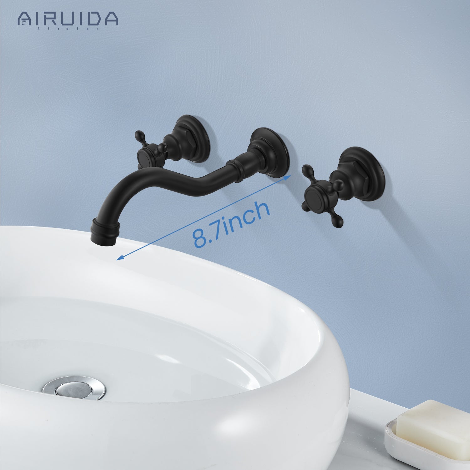 Airuida Wall Mount Faucet, Widespread Wall Mount Bathroom Sink Faucet, 360 Swivel Spout 2 Cross Knobs Handles 3 Holes Lavatory Basin Sink Mixing Faucet with Rough in Valve