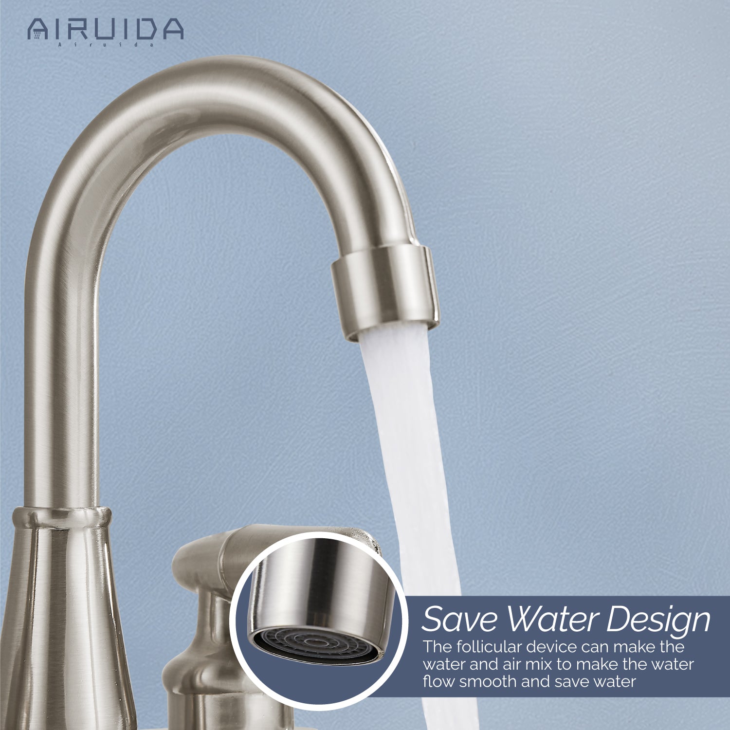 Airuida Bathroom Faucet 4 inch Centerset Two Handle Bathroom Sink Faucet 360°Swivel Spout Bathroom Faucet with Supply Hoses and Pop Up Drain Deck Mount