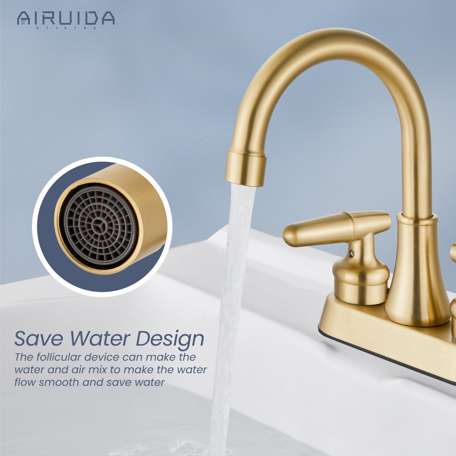 Airuida Bathroom Faucet 4 inch Centerset Two Handle Bathroom Sink Faucet 360°Swivel Spout Bathroom Faucet with Supply Hoses and Pop Up Drain Deck Mount
