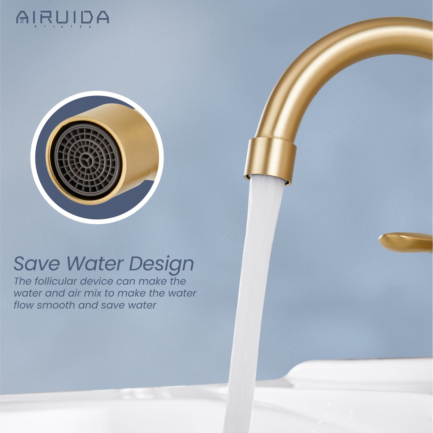 Airuida Bathroom Faucet 4 inch Centerset Two Handle Bathroom Sink Faucet 360°Swivel Spout Bathroom Faucet with Supply Hoses and Pop Up Drain Deck Mount