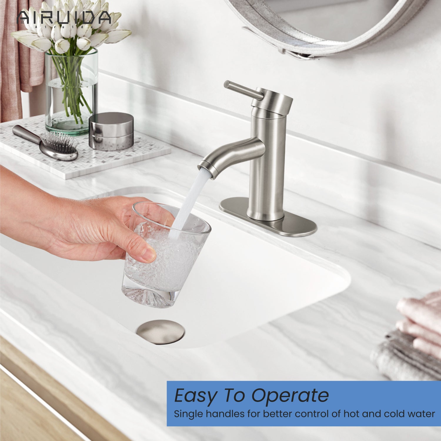 Airuida Short Bathroom Bowl Vessel Sink Faucet Bathroom Stainless Steel Mixer Tap Single Handle Single Hole Deck Mount with Circular Spout Bowl Vanity Faucets