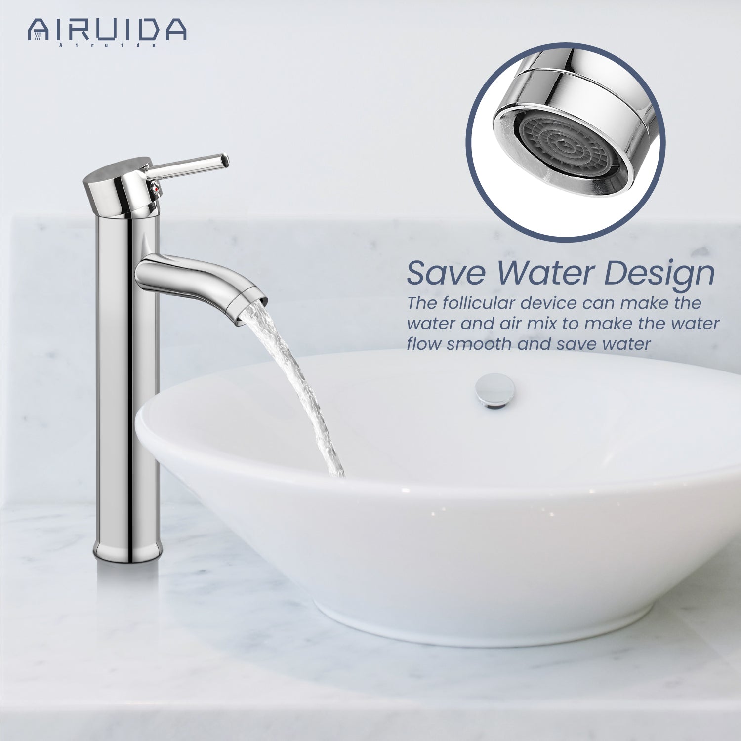 Airuida Single Hole Bathroom Bowl Vanity Faucets Single Handle Tall Bathroom Mixer Tap Stainless Steel Deck Mount with Circular Spout Bowl Vessel Sink Faucet