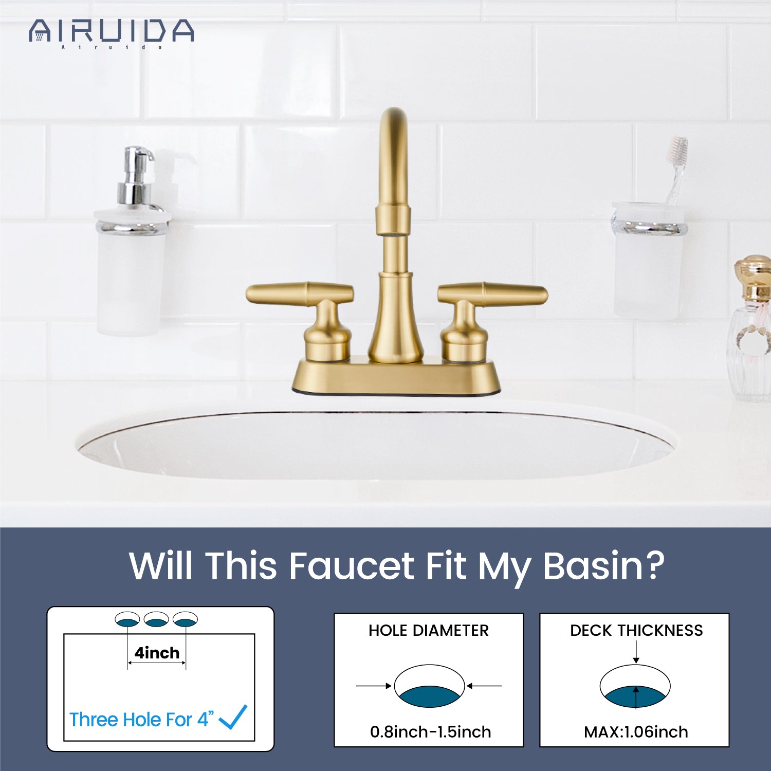 Airuida Bathroom Faucet 4 inch Centerset Two Handle Bathroom Sink Faucet 360°Swivel Spout Bathroom Faucet with Supply Hoses and Pop Up Drain Deck Mount