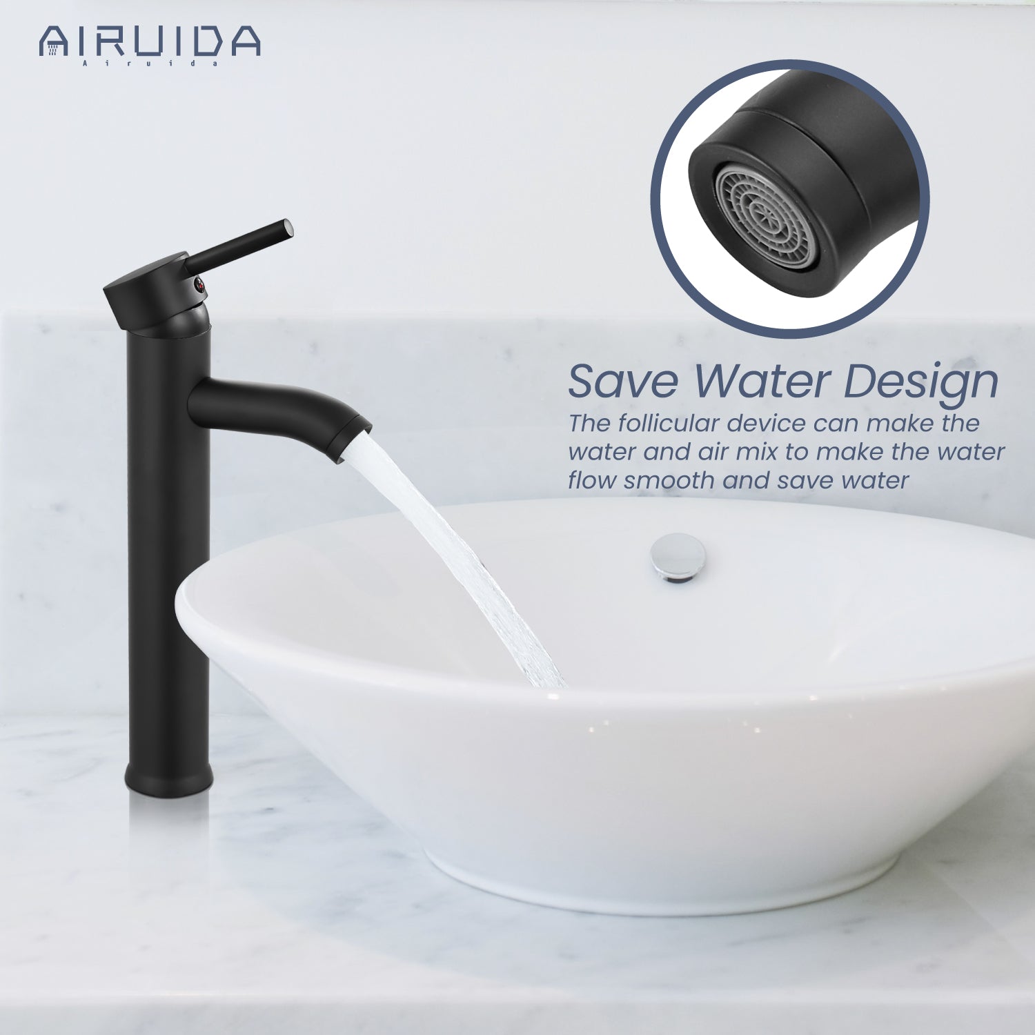Airuida Single Hole Bathroom Bowl Vanity Faucets Single Handle Tall Bathroom Mixer Tap Stainless Steel Deck Mount with Circular Spout Bowl Vessel Sink Faucet