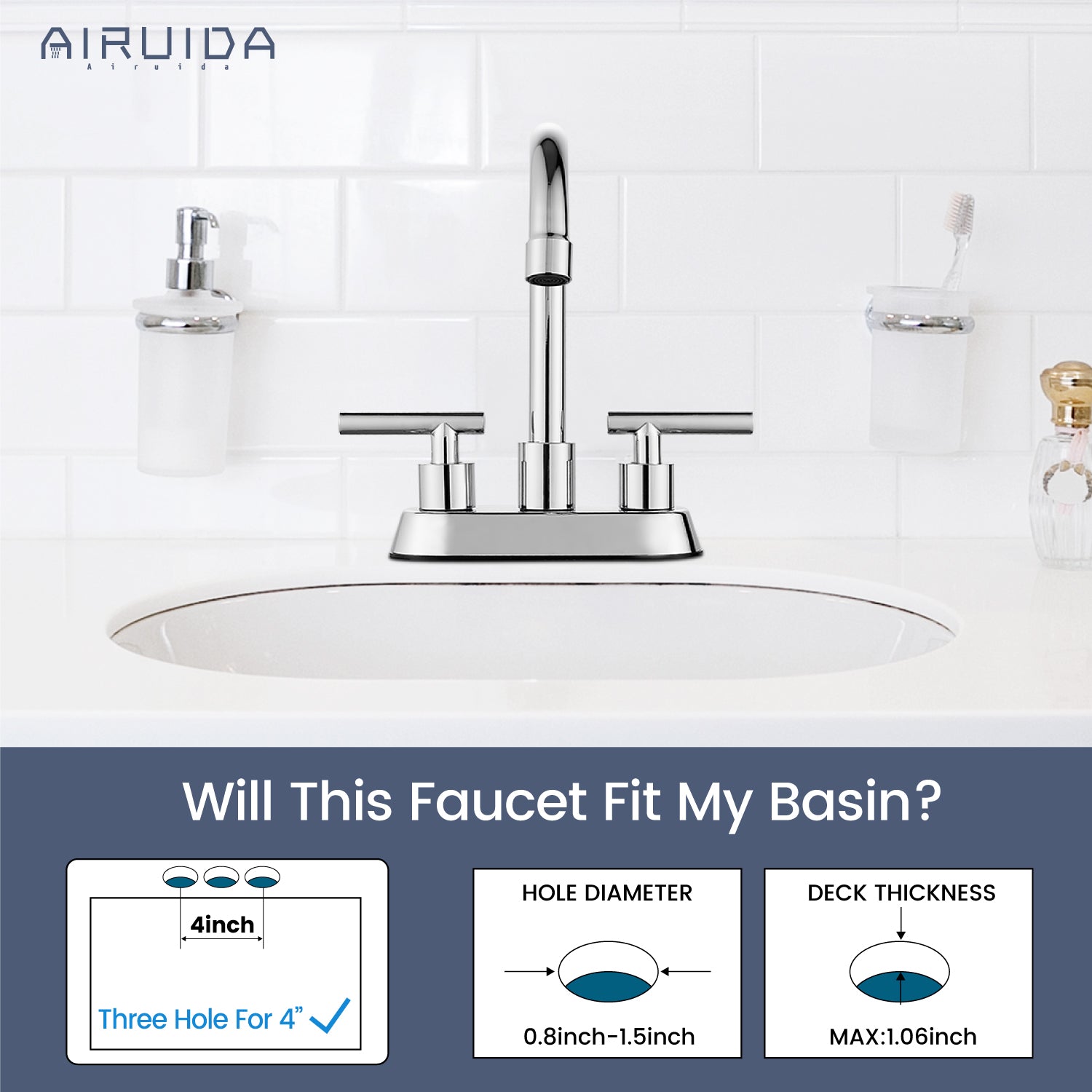 Airuida Bathroom Faucet 4 inch Centerset Two Handle Bathroom Sink Faucet 360°Swivel Spout Bathroom Faucet with Supply Hoses and Pop Up Drain Deck Mount