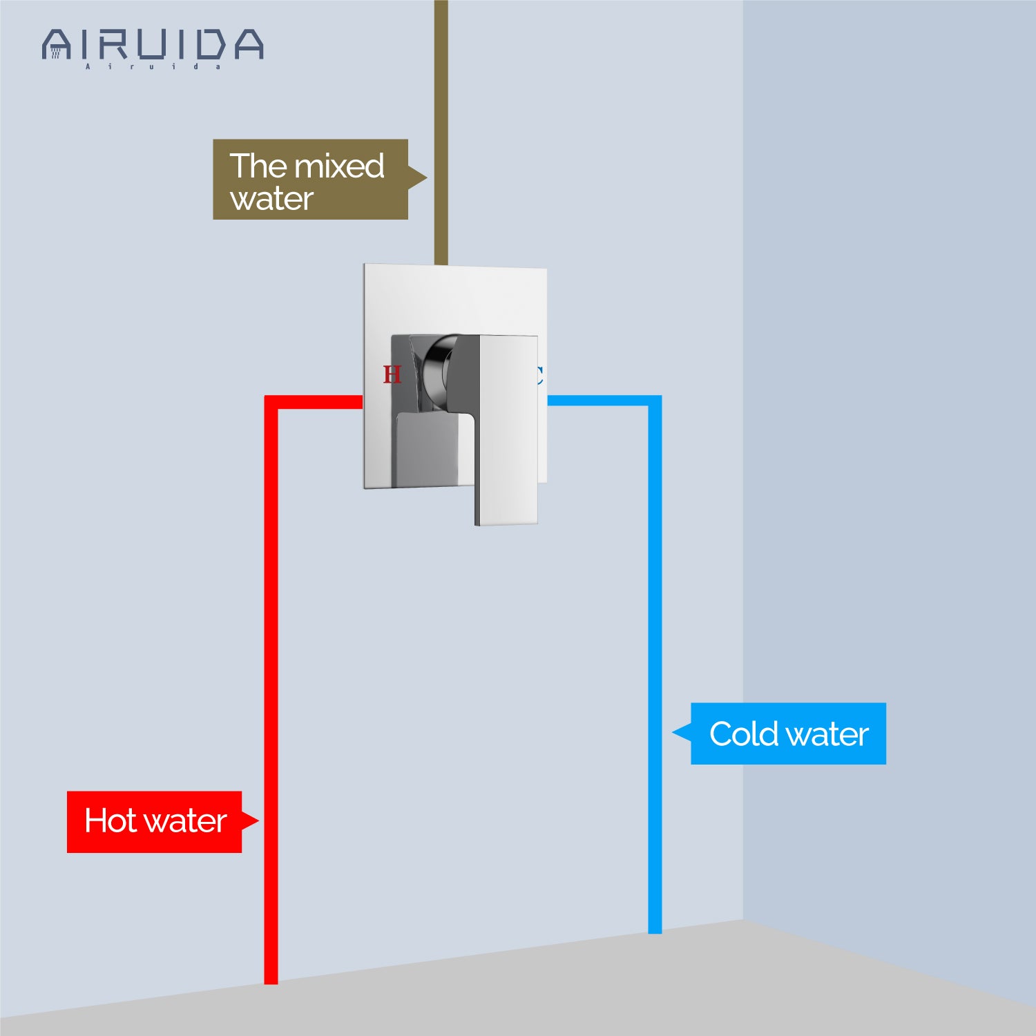Airuida Single-Function Shower Handle Valve Trim Kit Shower Valves Wall Mount Brass Faucet Shower Rough-In Valve Bathroom Trim Kit Single Handle Tub Shower Valve Mixer