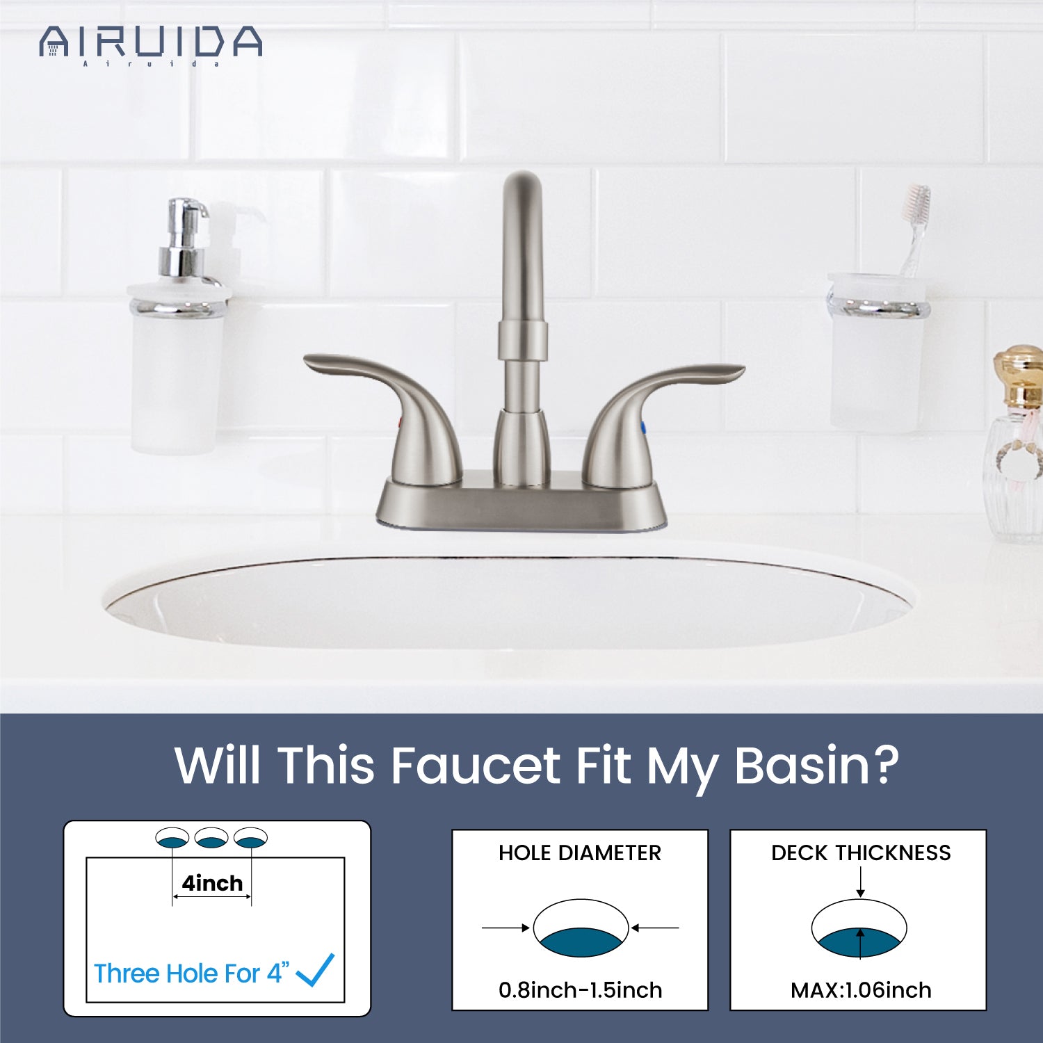Airuida Bathroom Faucet 4 inch Centerset Two Handle Bathroom Sink Faucet 360°Swivel Spout Bathroom Faucet with Supply Hoses and Pop Up Drain Deck Mount