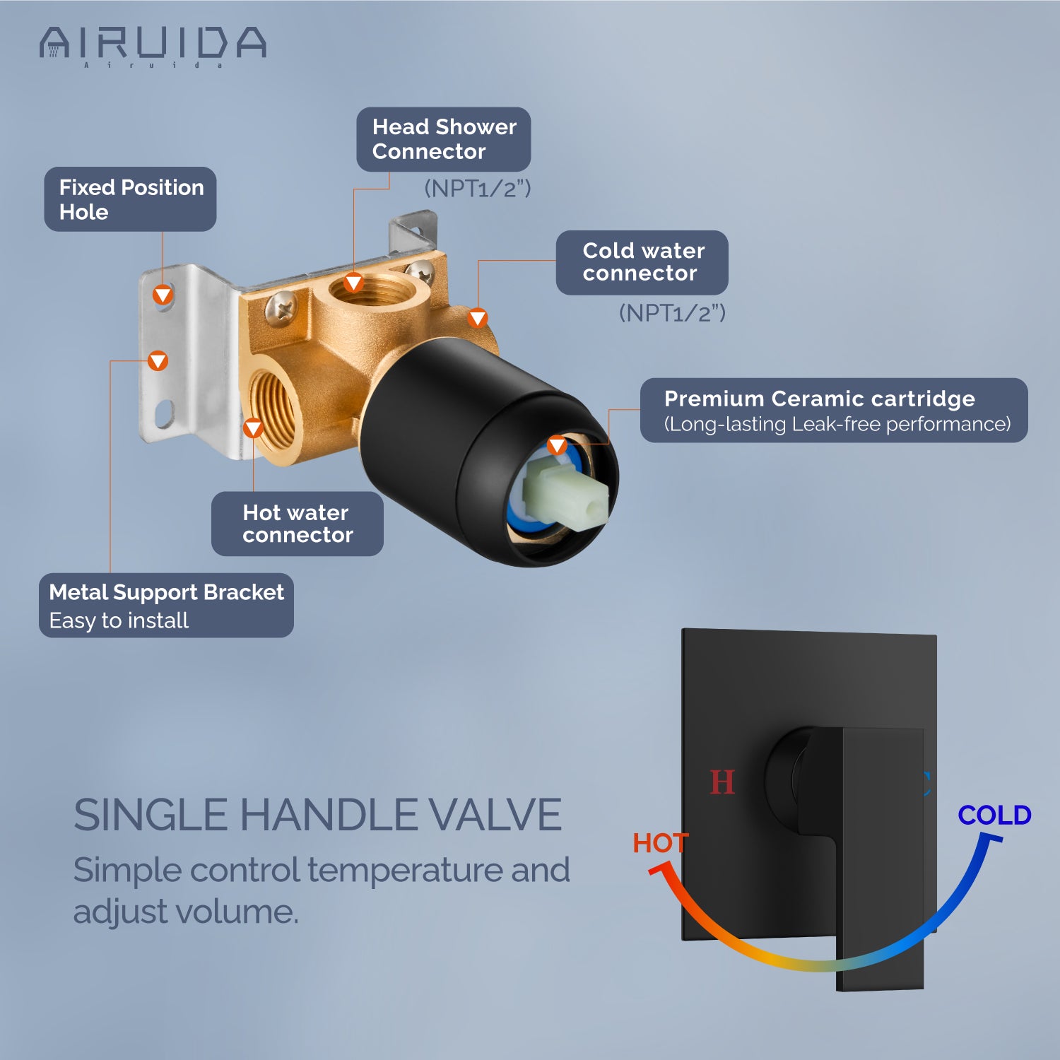 Airuida Waterfall Bathtub Faucet Set Wall Mount Tub Filler Tub Spout Shower Faucet Set with Solid Brass Rough-in Valve Trim Kit