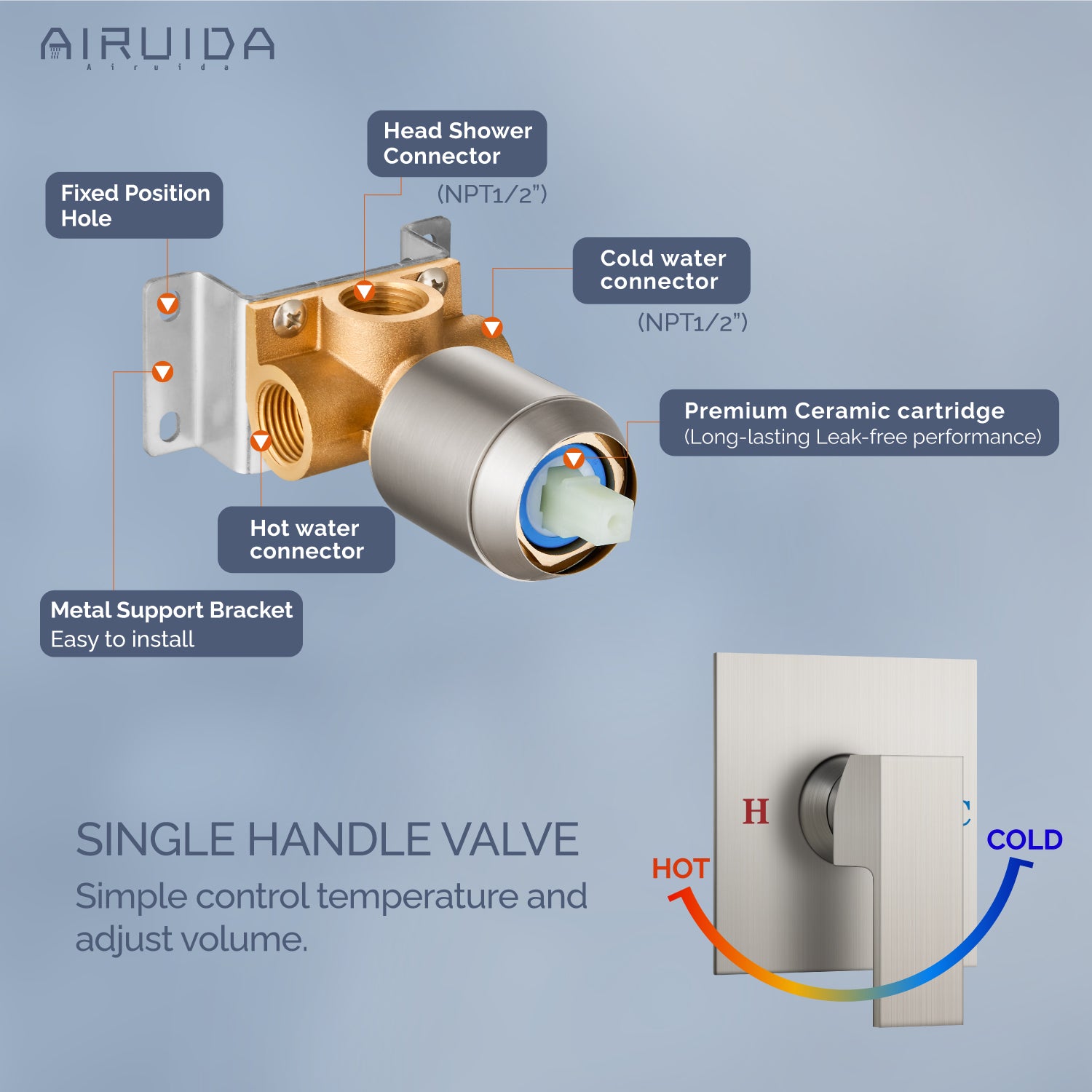 Airuida Waterfall Bathtub Faucet Set Wall Mount Tub Filler Tub Spout Shower Faucet Set with Solid Brass Rough-in Valve Trim Kit