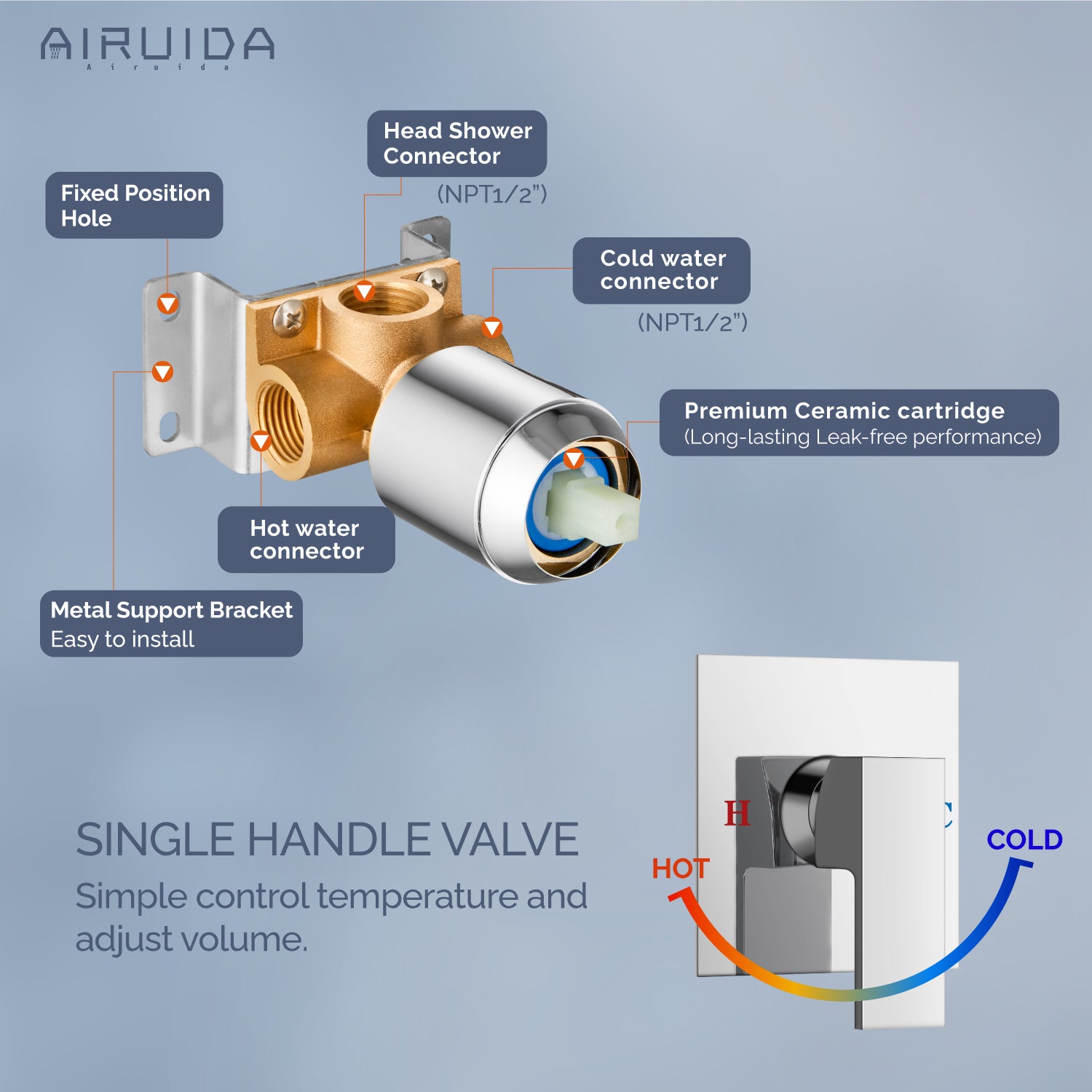 Airuida Waterfall Bathtub Faucet Set Wall Mount Tub Filler Tub Spout Shower Faucet Set with Solid Brass Rough-in Valve Trim Kit