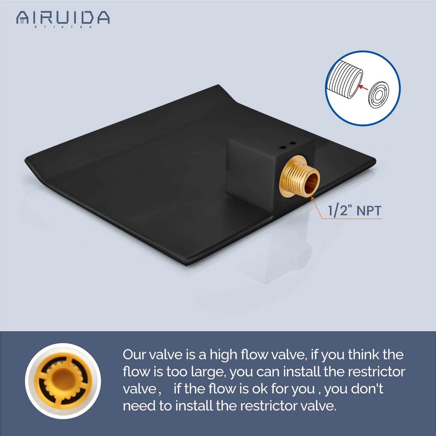 Airuida Waterfall Bathtub Faucet Set Wall Mount Tub Filler Tub Spout Shower Faucet Set with Solid Brass Rough-in Valve Trim Kit