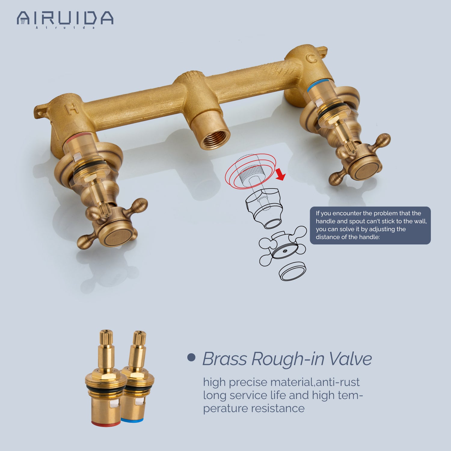 Airuida Wall Mount Faucet, Widespread Wall Mount Bathroom Sink Faucet, 360 Swivel Spout 2 Cross Knobs Handles 3 Holes Lavatory Basin Sink Mixing Faucet with Rough in Valve
