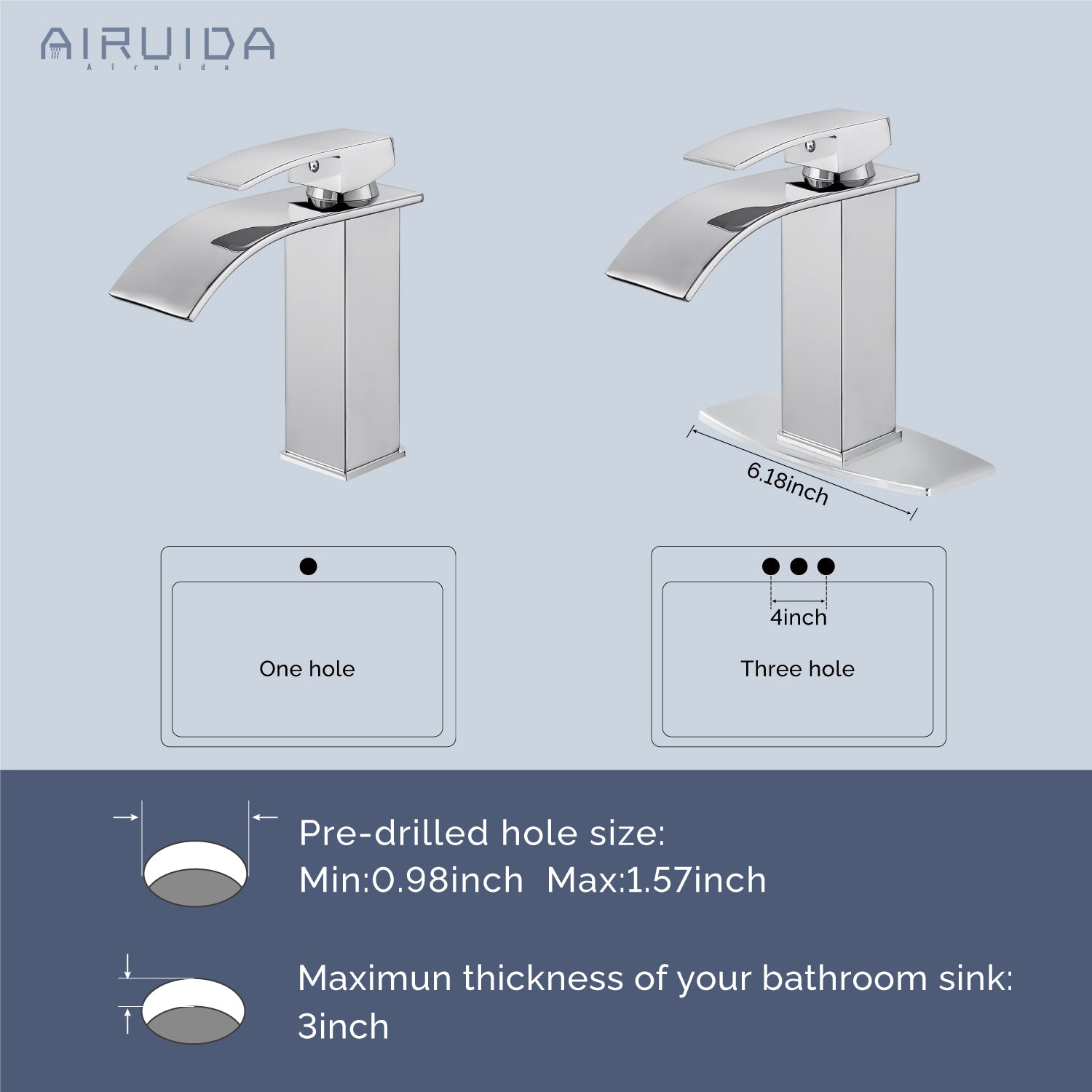 Airuida Waterfall Spout Bathroom Faucet, Rv Lavatory Vessel Faucet, Single Handle One Hole 1 or 3 Hole with Deck Plate, Bathroom Sink Faucet with Pop-up Drain