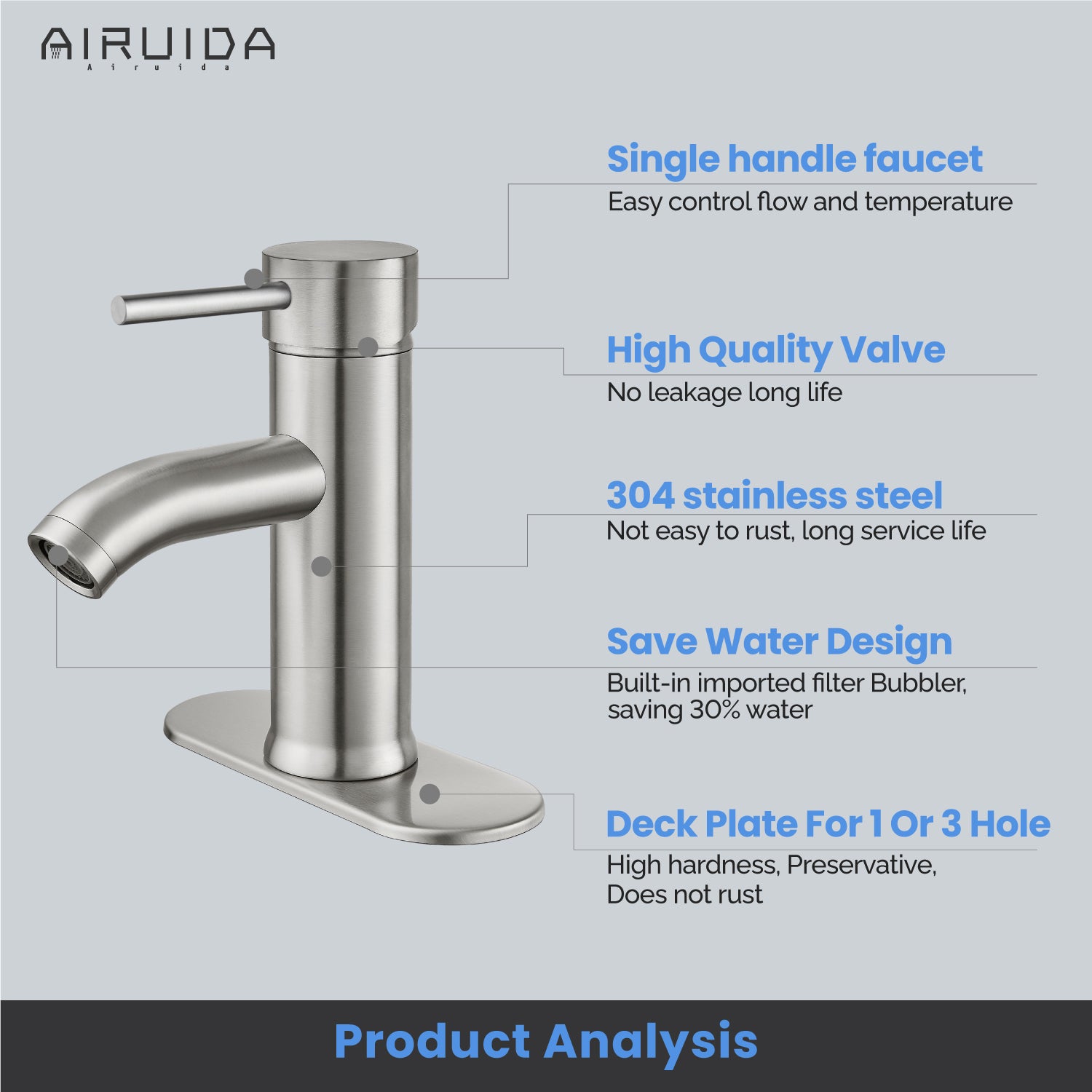 Airuida Bathroom Bowl Vessel Sink Faucet Short Bathroom Stainless Steel Faucet Single Handle Single Hole Deck Mount with Circular Spout Lavatory Vanity with Pop Up Drain