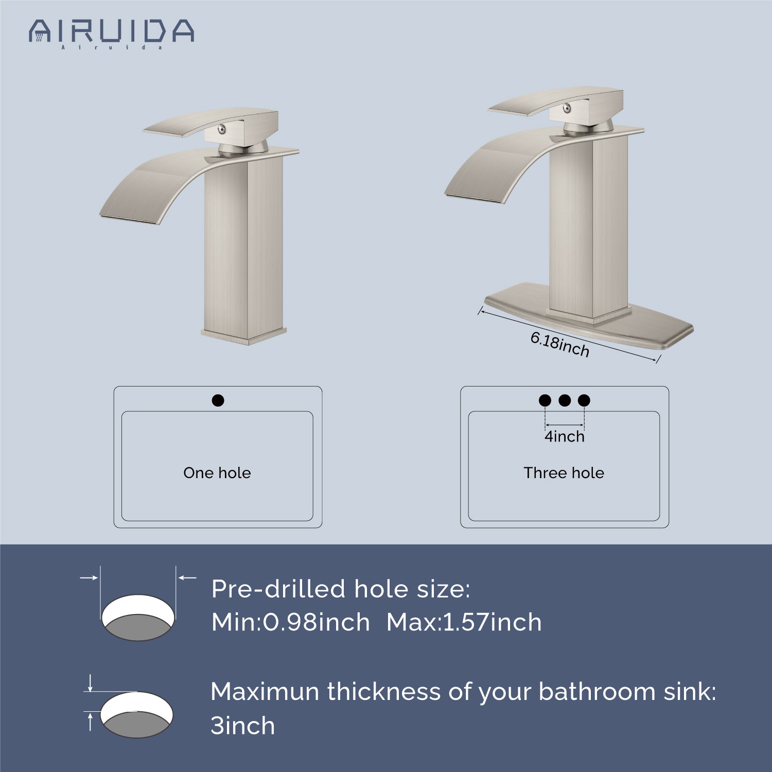 Airuida Waterfall Spout Bathroom Faucet, Rv Lavatory Vessel Faucet, Single Handle One Hole 1 or 3 Hole with Deck Plate, Bathroom Sink Faucet with Pop-up Drain