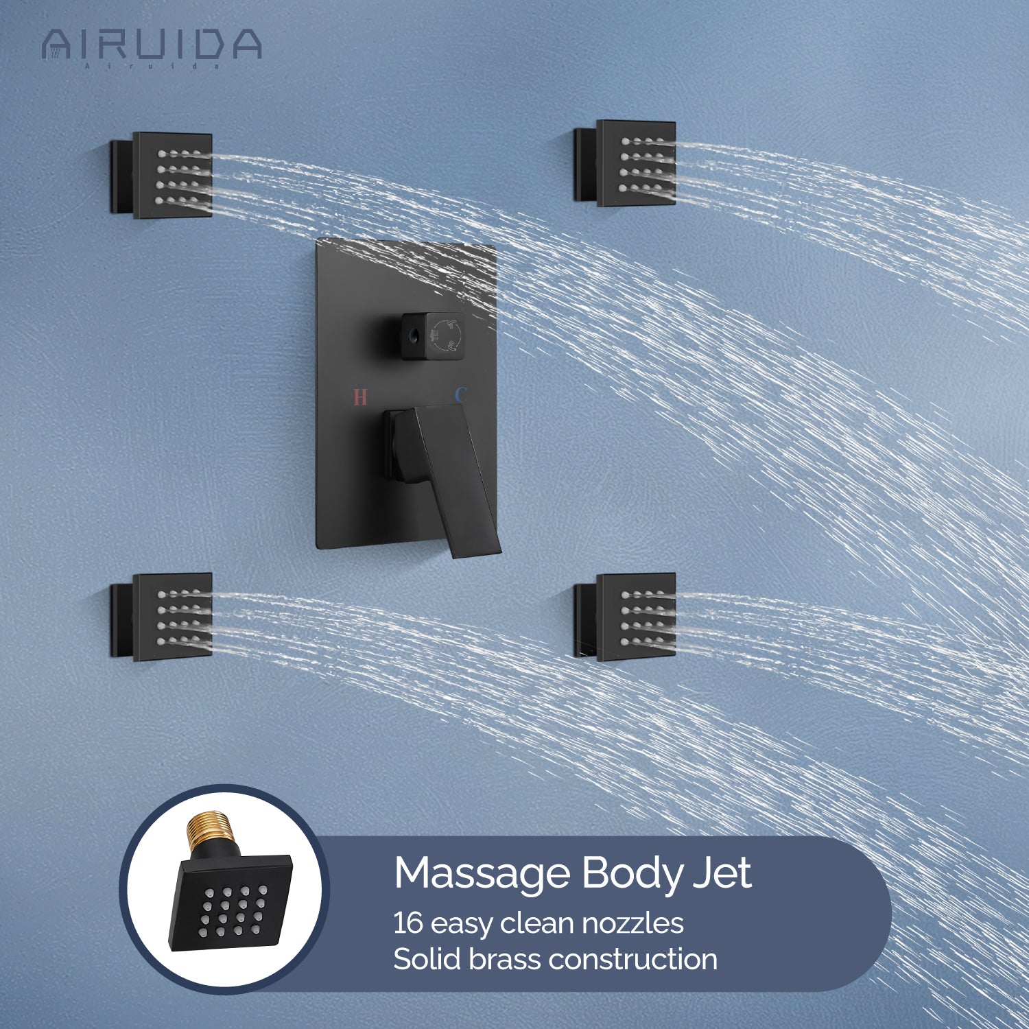 Airuida Matte Black 12 Inch Ceiling Mount Rain Shower Head with Handheld Shower Faucet Rough-in Valve SUS304 Shower Head Body Spray Jets Brass Shower Handheld Rain Mixer Shower System Set