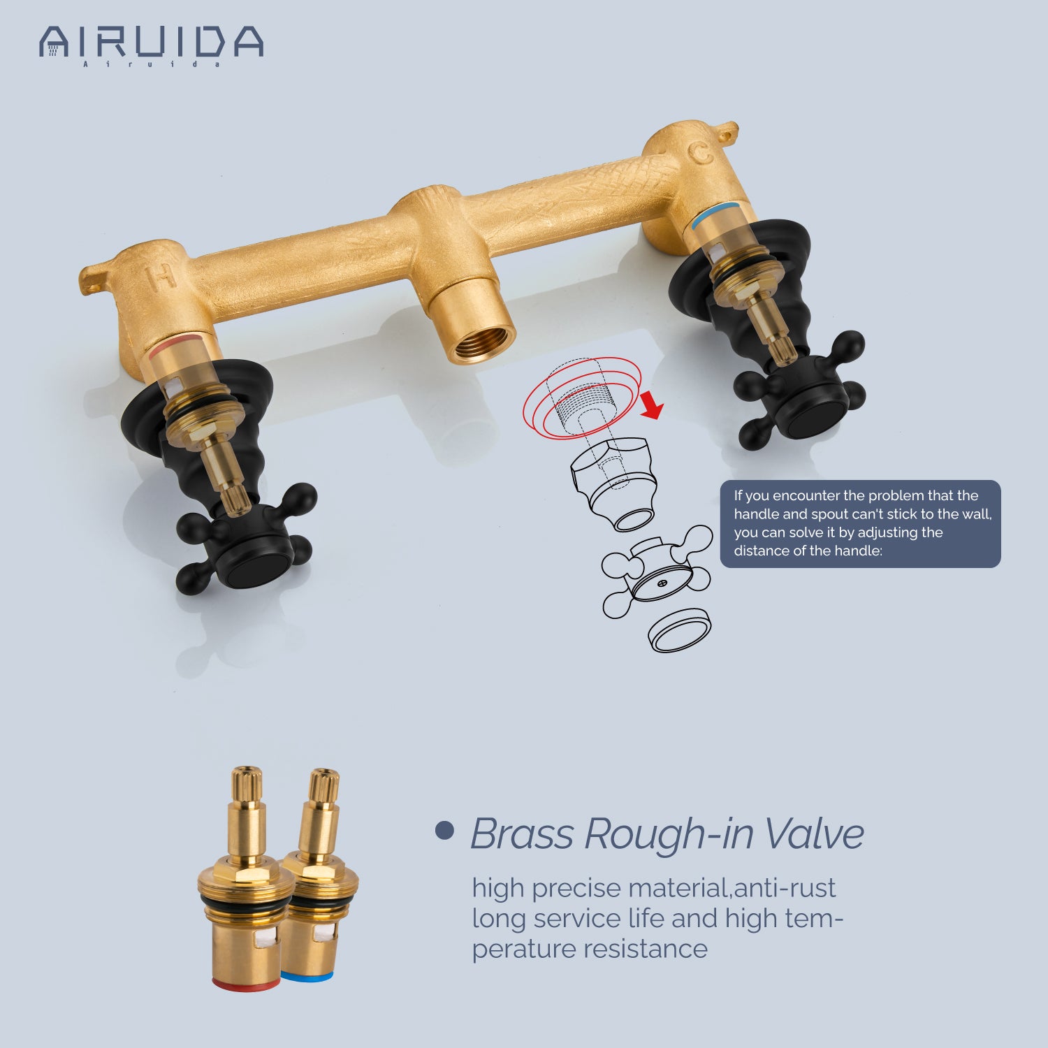 Airuida Wall Mount Faucet, Widespread Wall Mount Bathroom Sink Faucet, 360 Swivel Spout 2 Cross Knobs Handles 3 Holes Lavatory Basin Sink Mixing Faucet with Rough in Valve