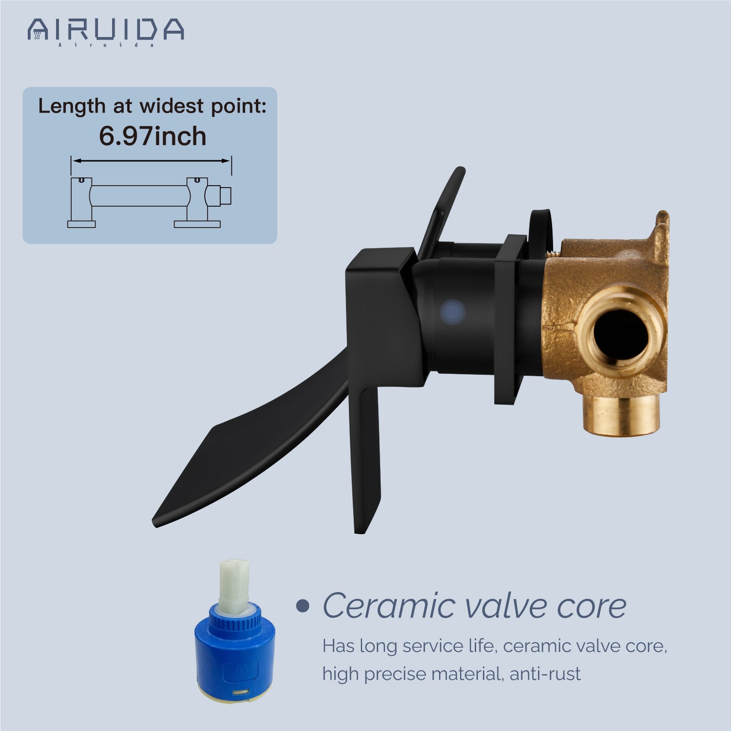 Airuida Wall Mount Wall Mount Bathtub Faucet, Tub Filler with Waterfall Tub Spout, Single Handle Bathroom Mixer Tap Brass Rough-in Valve Included