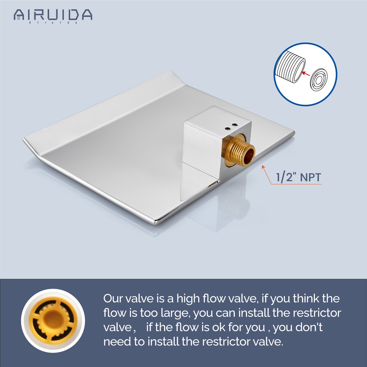 Airuida Waterfall Bathtub Faucet Set Wall Mount Tub Filler Tub Spout Shower Faucet Set with Solid Brass Rough-in Valve Trim Kit